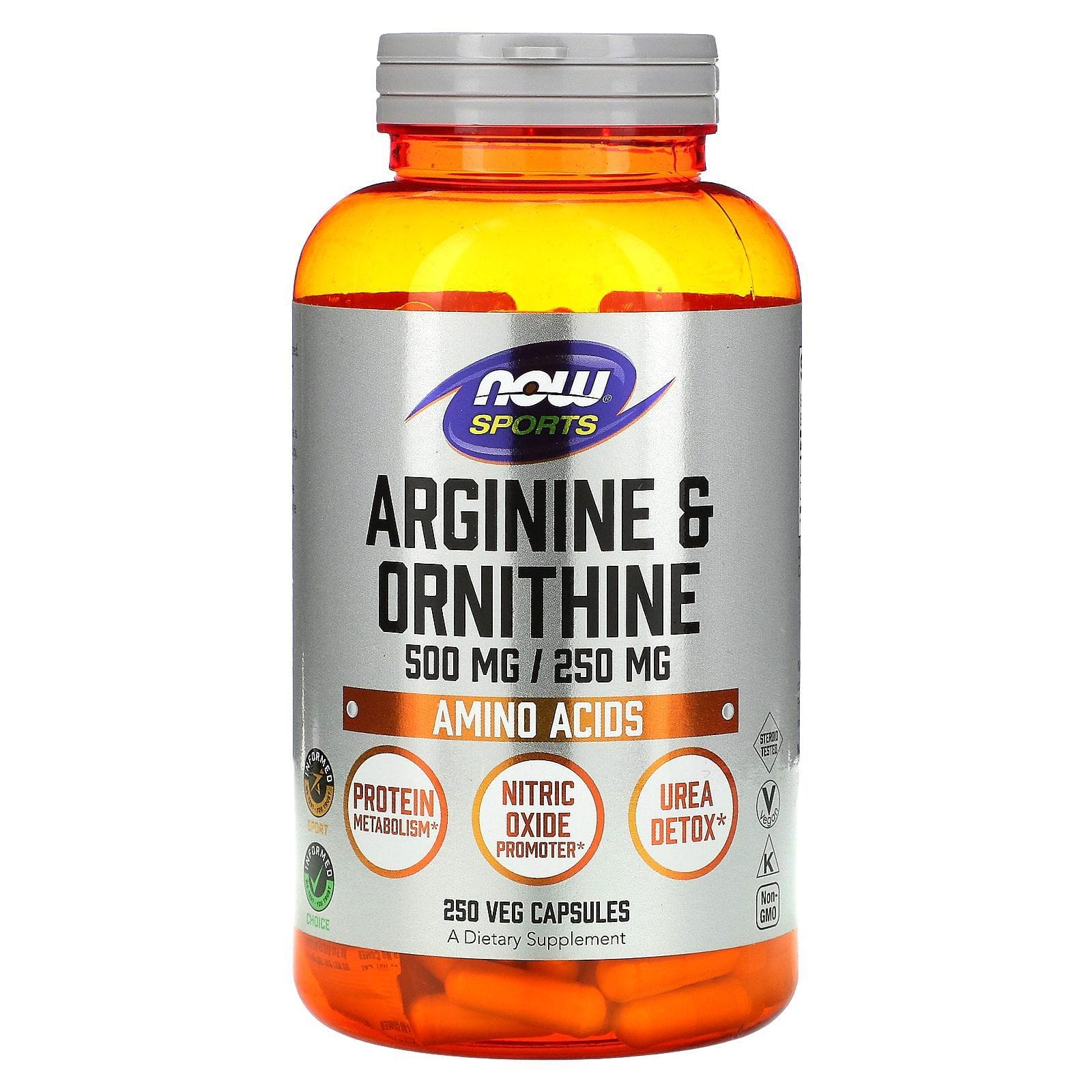 Now Foods, Sports, Arginine & Ornithine, 500 mg /250 mg, 250 Veg Capsules