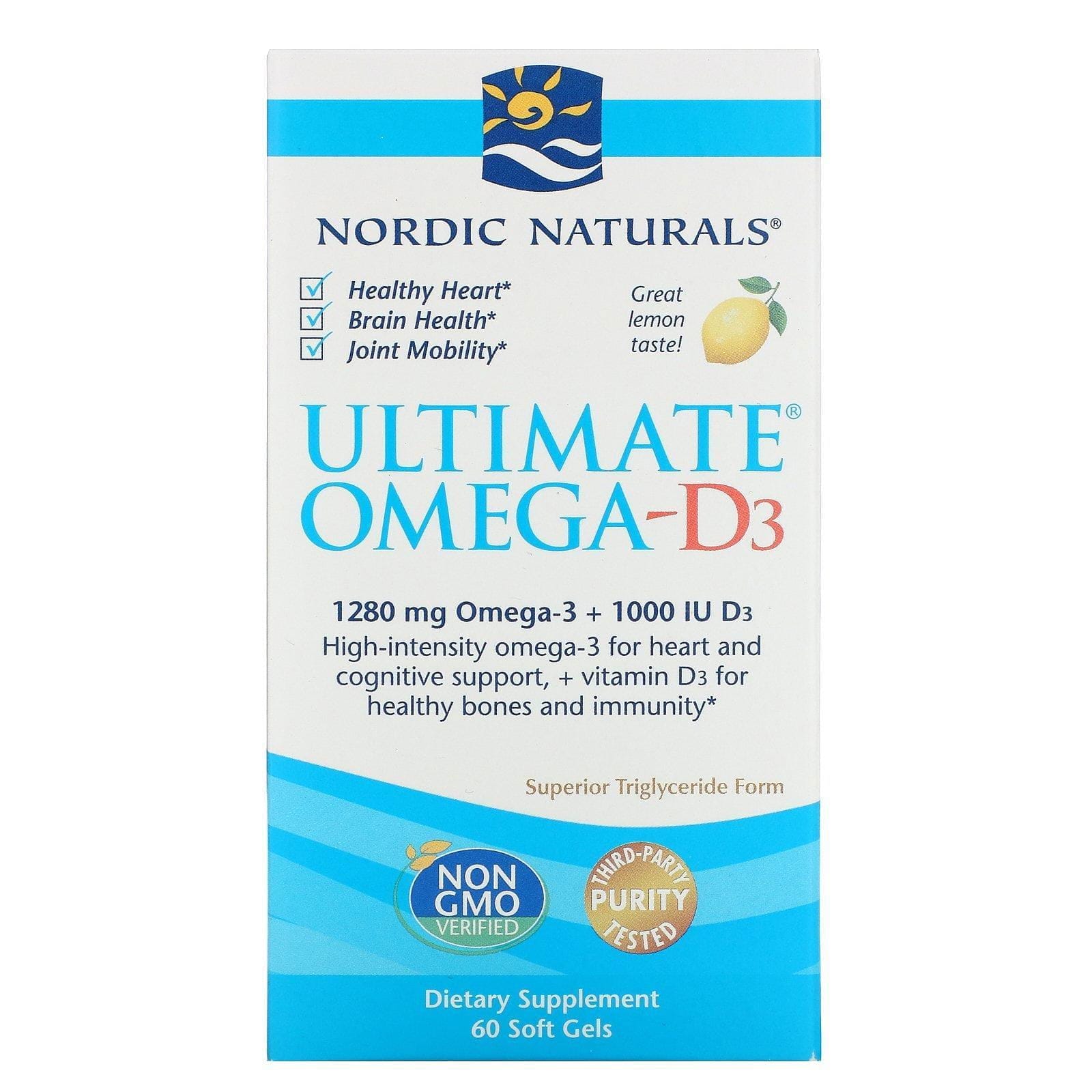 Nordic Naturals, Ultimate Omega-D3, Limón, 1.000 mg, 60 cápsulas blandas