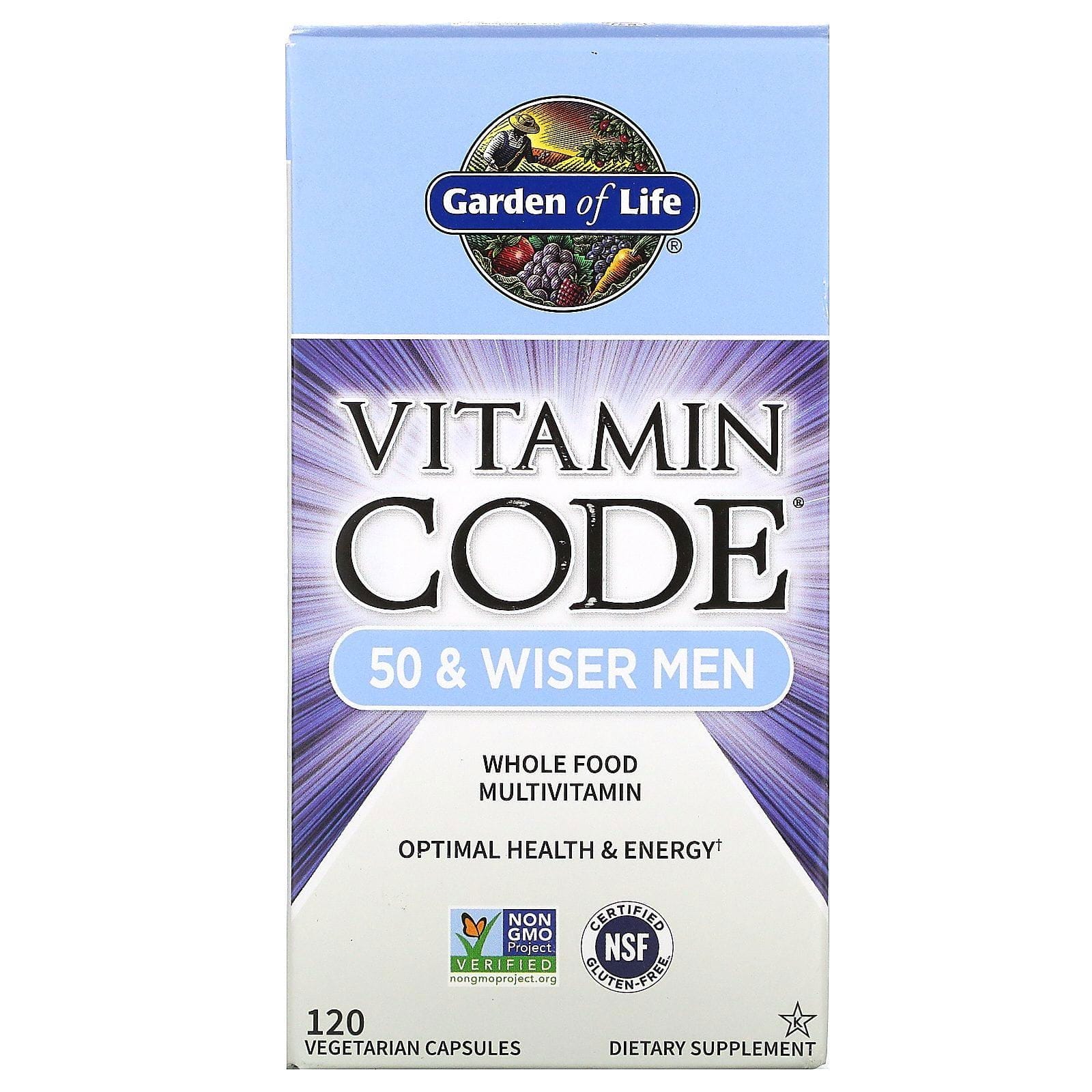 Garden of Life, Vitamin Code, Para hombres de 50 años en adelante, Suplemento multivitamínico a base de alimentos integrales, 120 cápsulas vegetales