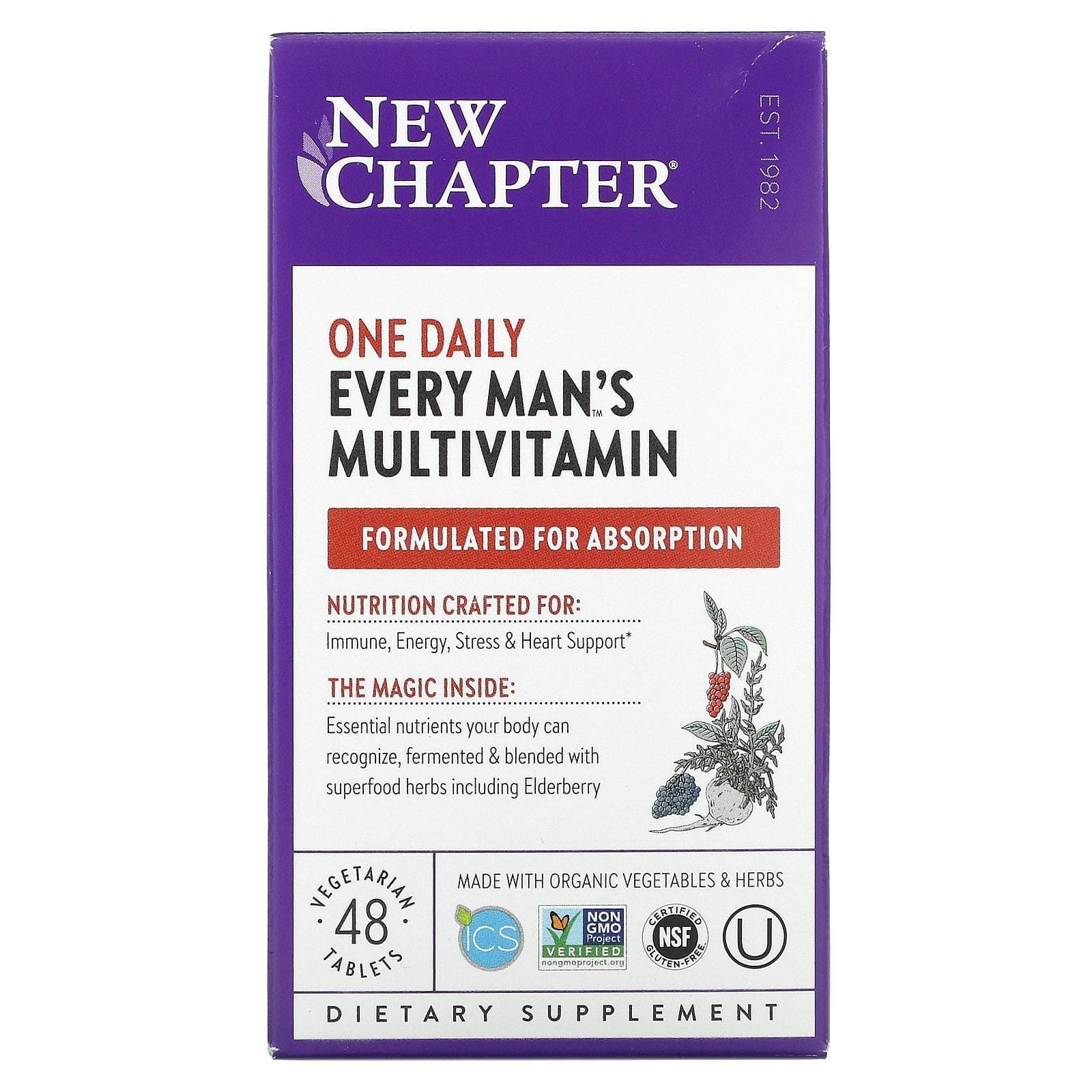 New Chapter, Multivitamina diaria para hombres, 48 comprimidos vegetarianos