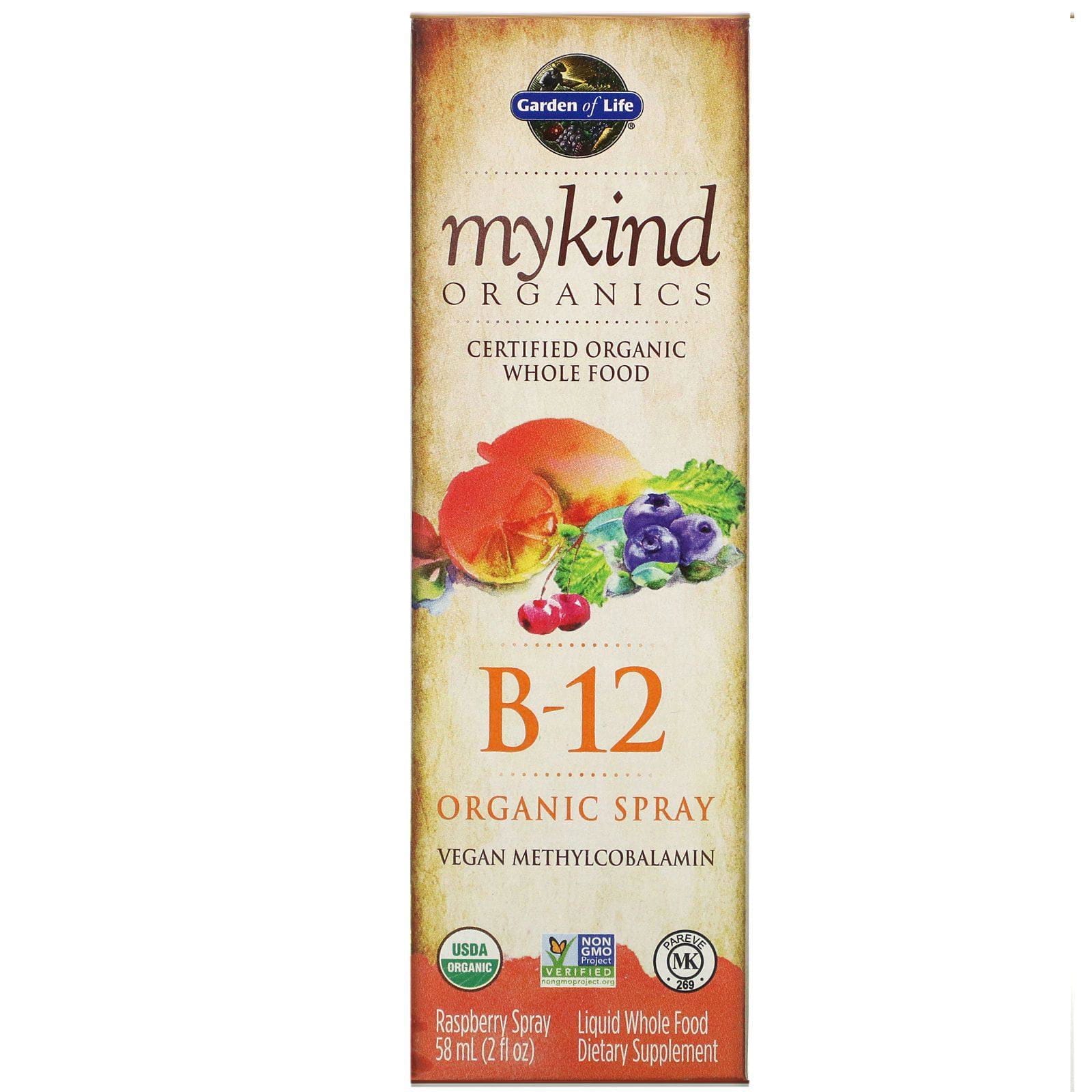 Garden of Life, MyKind Organics, Spray orgánico con vitamina B12, Frambuesa, 58 ml (2 oz. líq.)