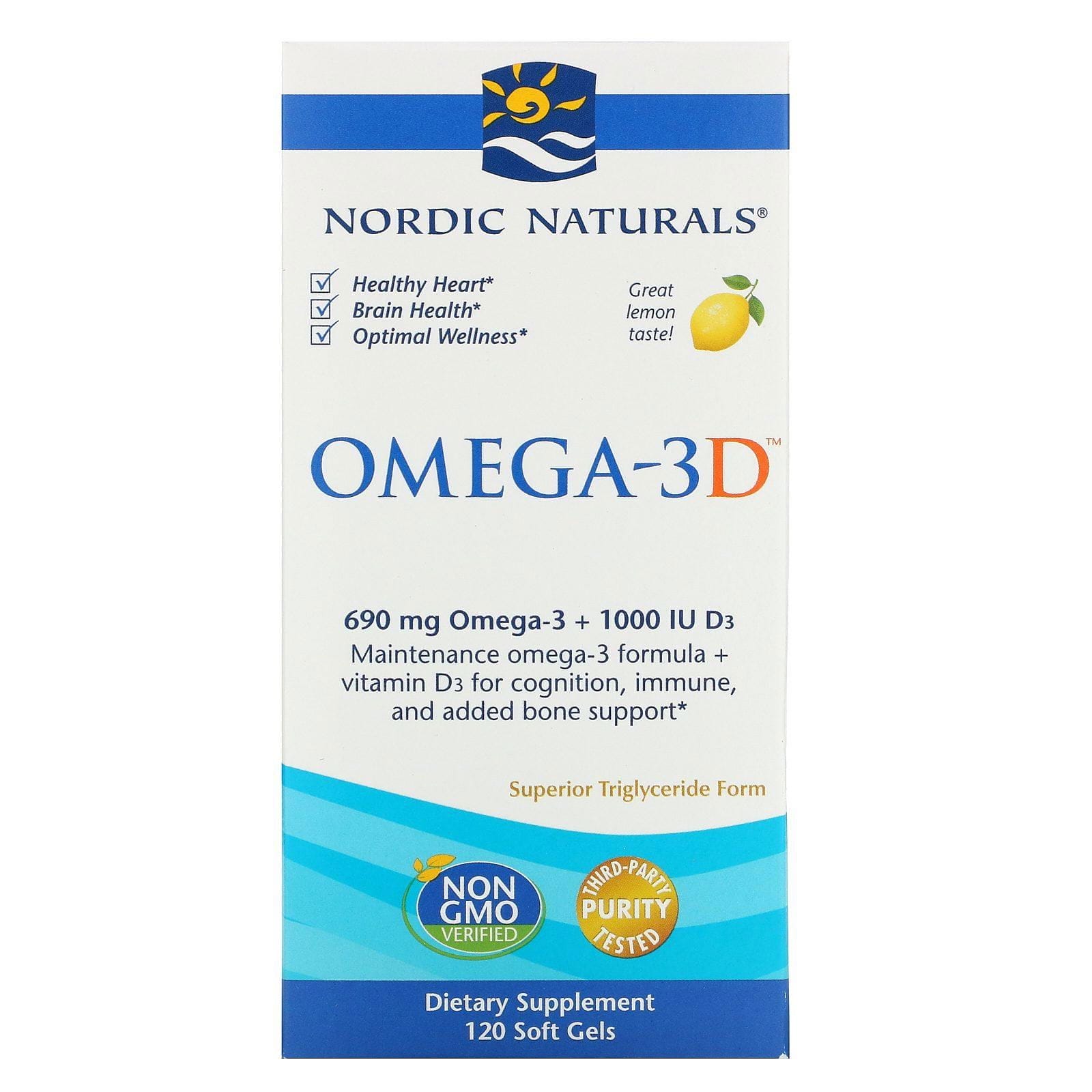 Nordic Naturals, Omega-3D, Limón, 1000 mg, 120 Cápsulas Blandas
