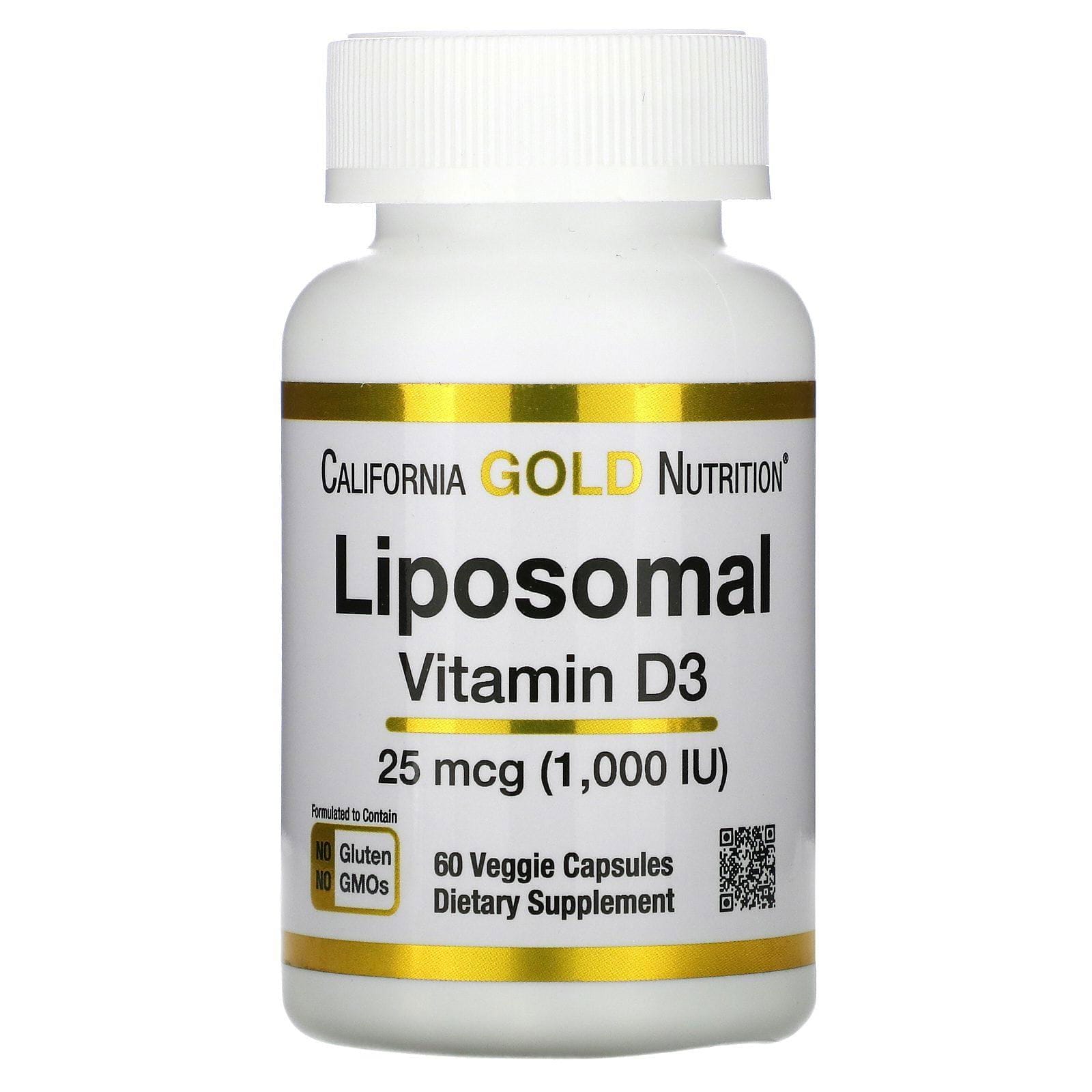California Gold Nutrition, Vitamina D3 liposomal, 25 mcg (1000 UI), 60 cápsulas vegetales