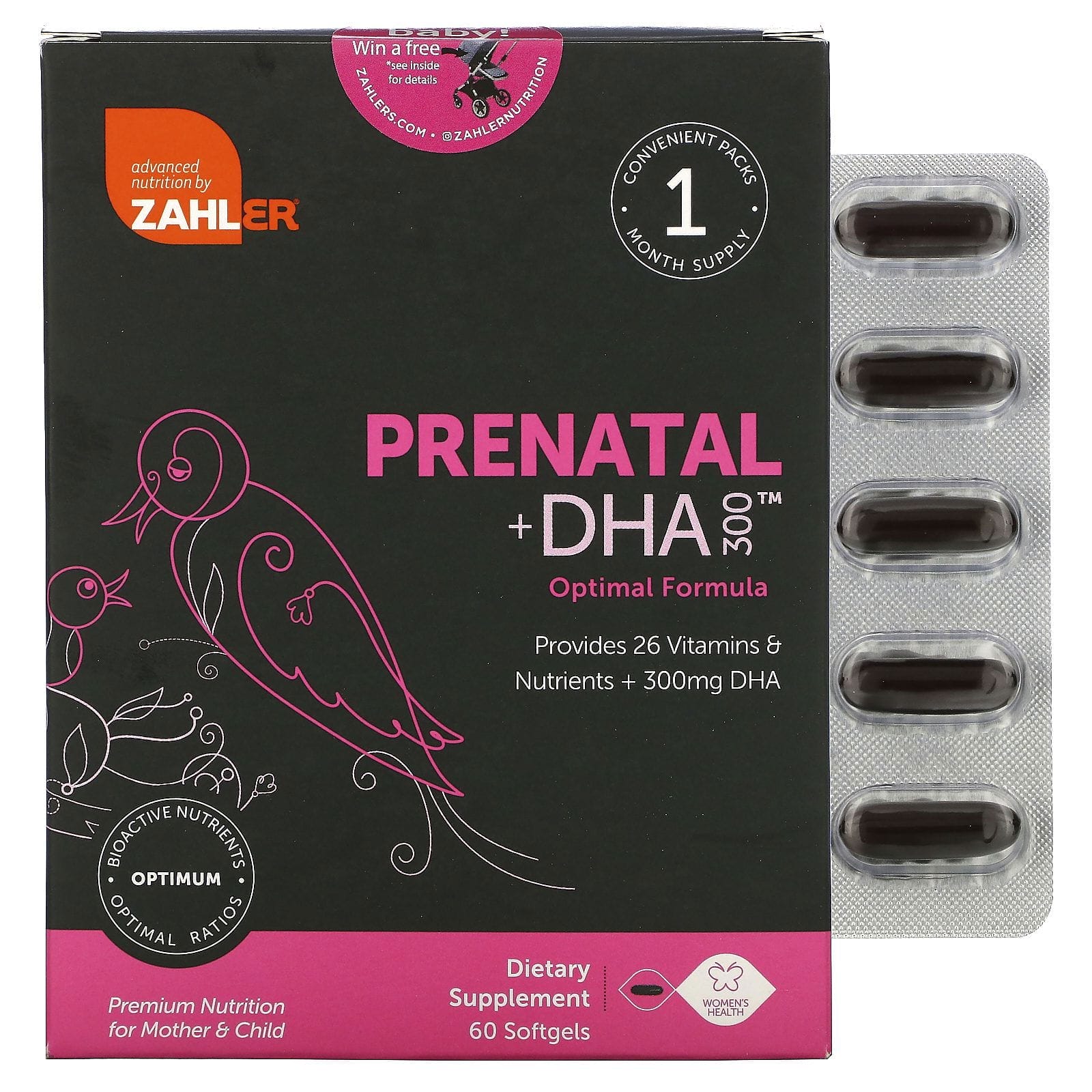 Zahler, Suplemento prenatal con DHA 300, 60 cápsulas blandas