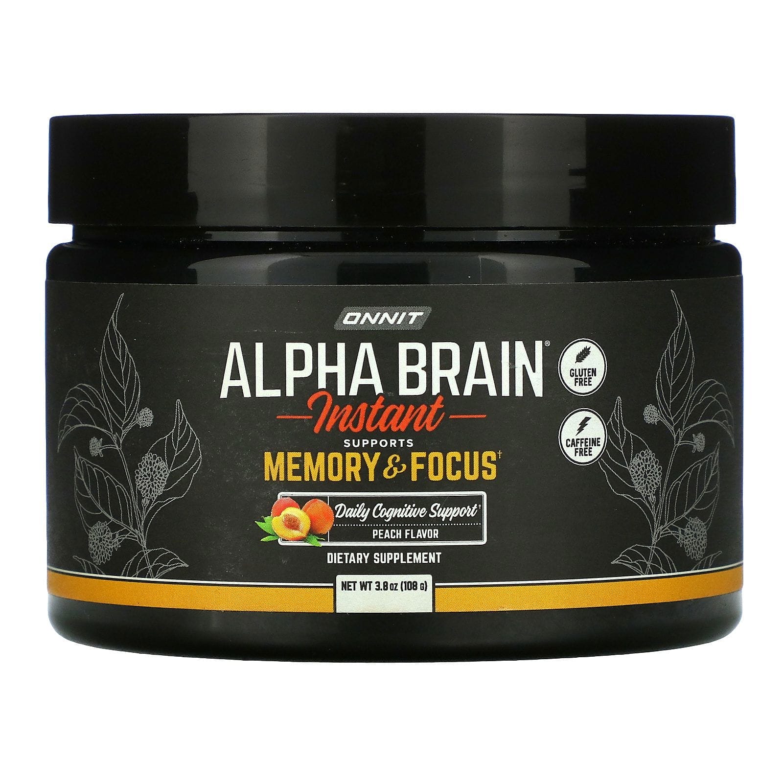 Onnit, Alpha Brain Instant, memoria y concentración, sabor natural a durazno, 3,8 oz (108 g)
