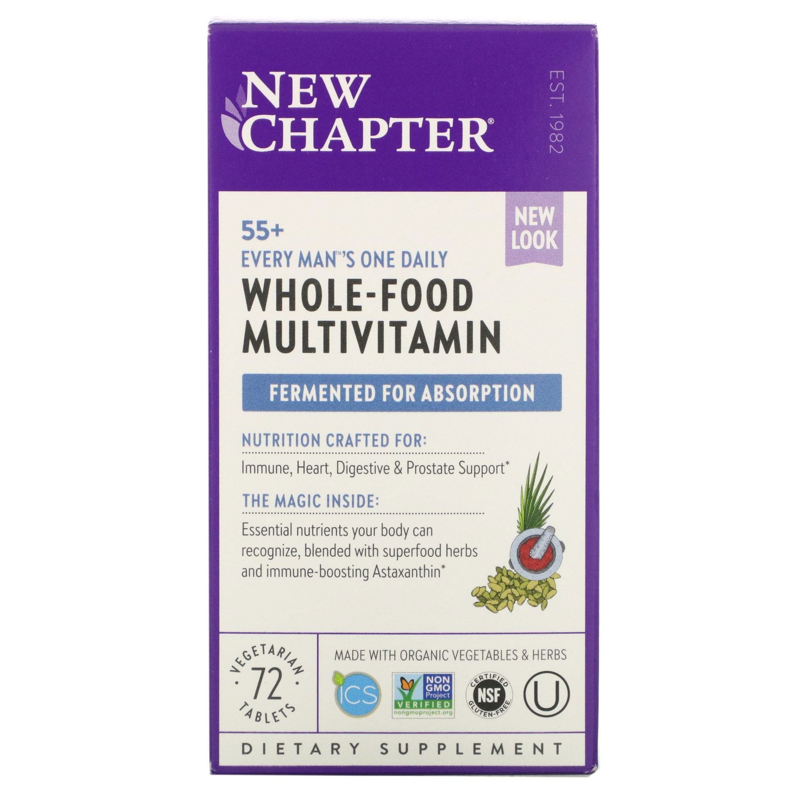 New Chapter, Multivitamina diaria Every Man's para hombres de más de 55 años, 72 comprimidos vegetarianos
