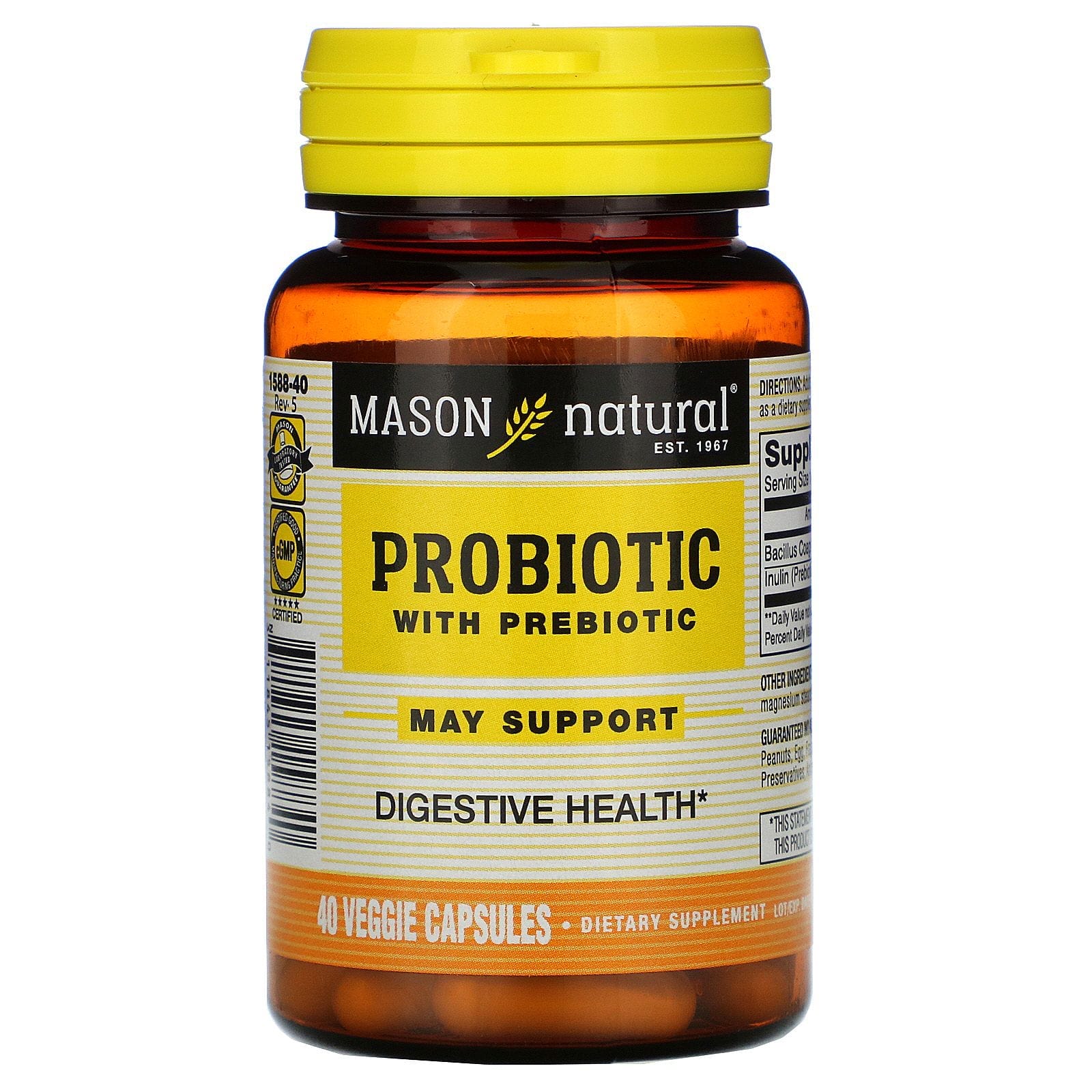 Mason Natural, Probióticos con prebióticos, 40 cápsulas vegetales