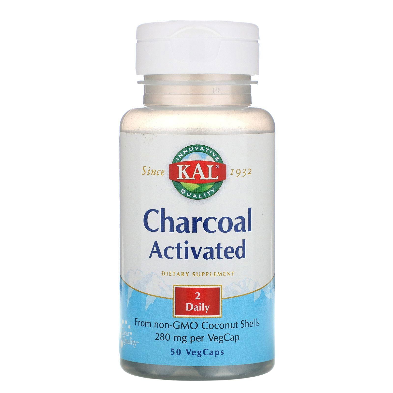 KAL, Carbón activado, 280 mg, 50 cápsulas vegetales