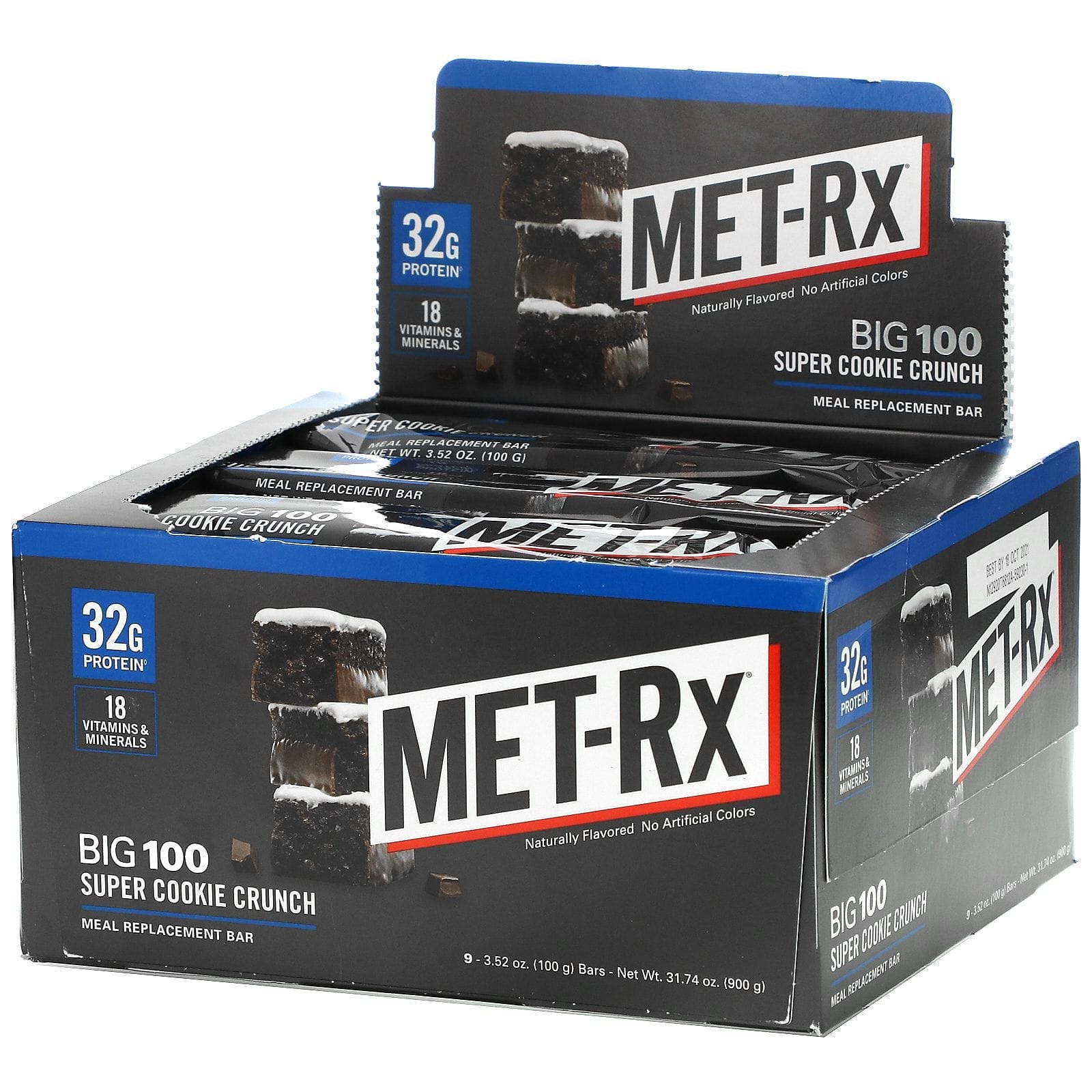 MET-Rx, Gran 100 Colosal, barra de reemplazo de la carne, súper galleta crocante, 9 barras, 3,52 onzas (100 g) c/u