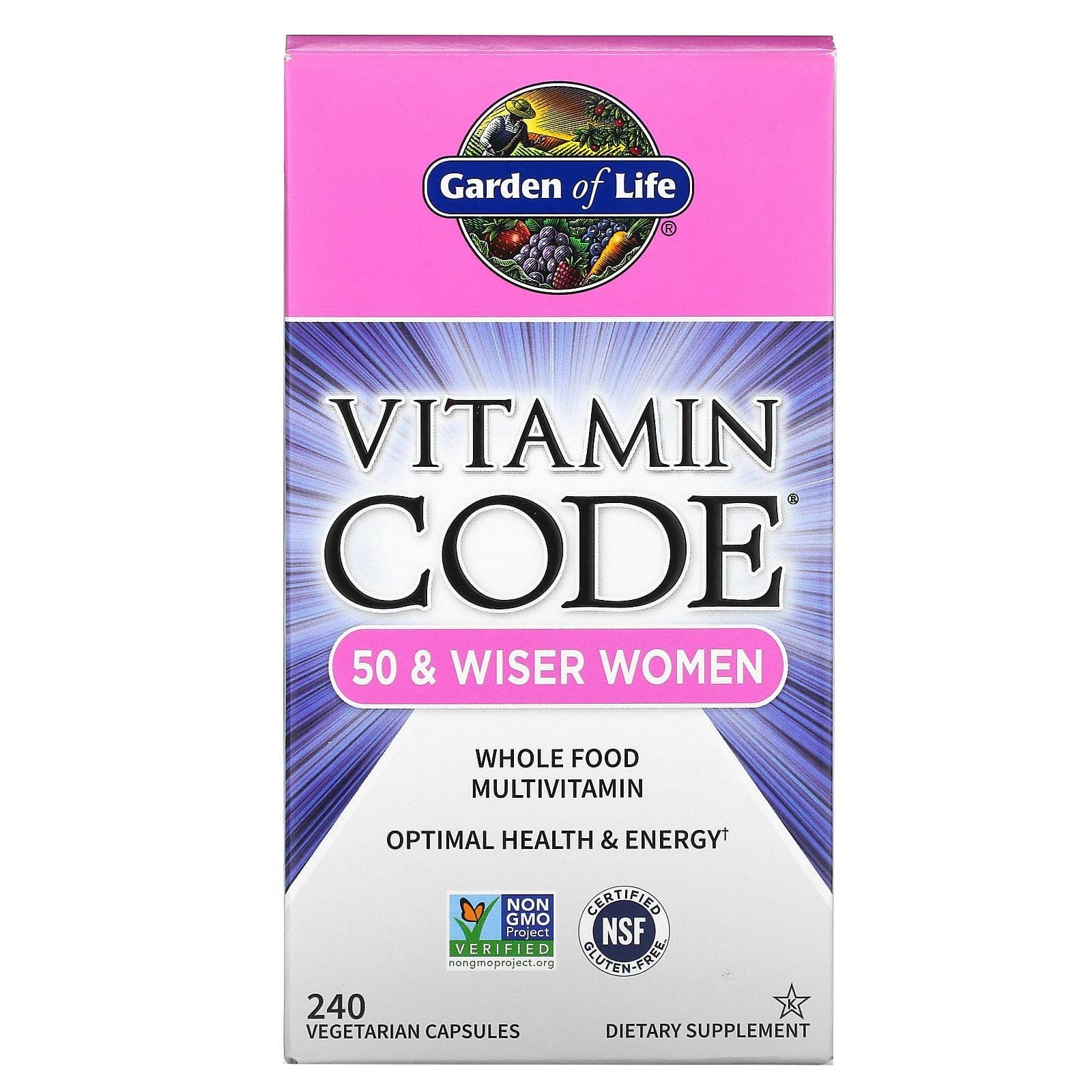 Garden of Life, Vitamin Code, Para mujeres de 50 años y mayores, Suplemento multivitamínico a base de alimentos integrales, 240 cápsulas vegetales