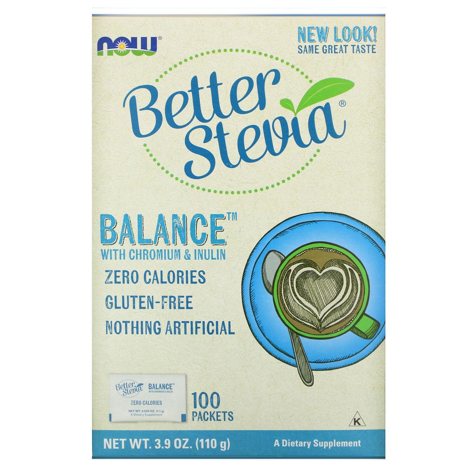 Now Foods, Better Stevia, Balance, Con cromo e inulina, 100 sobres (1,1 g cada uno)