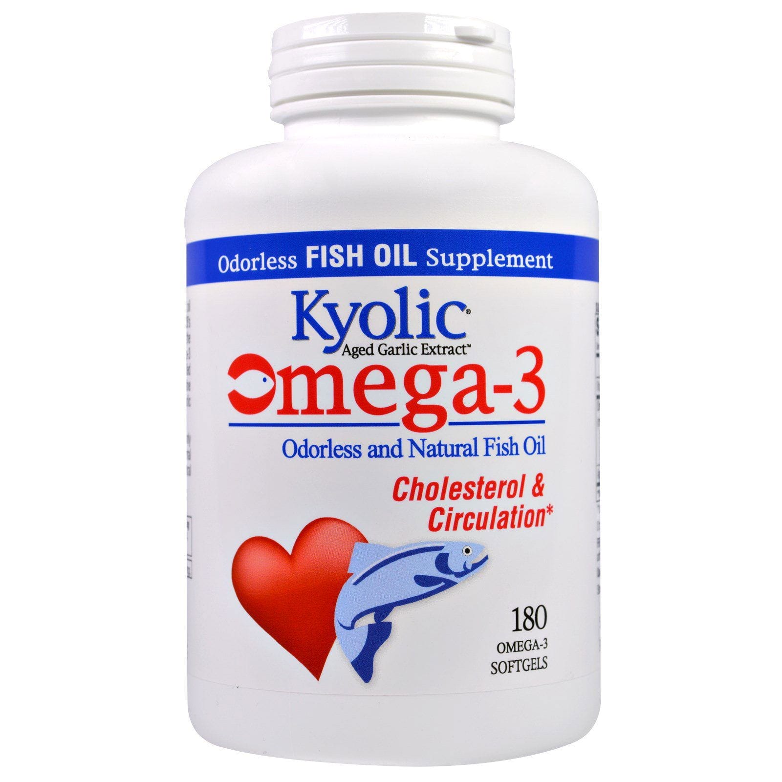 Kyolic, Omega-3, Odorless and Natural Fish Oil, 180 Omega-3 Softgels