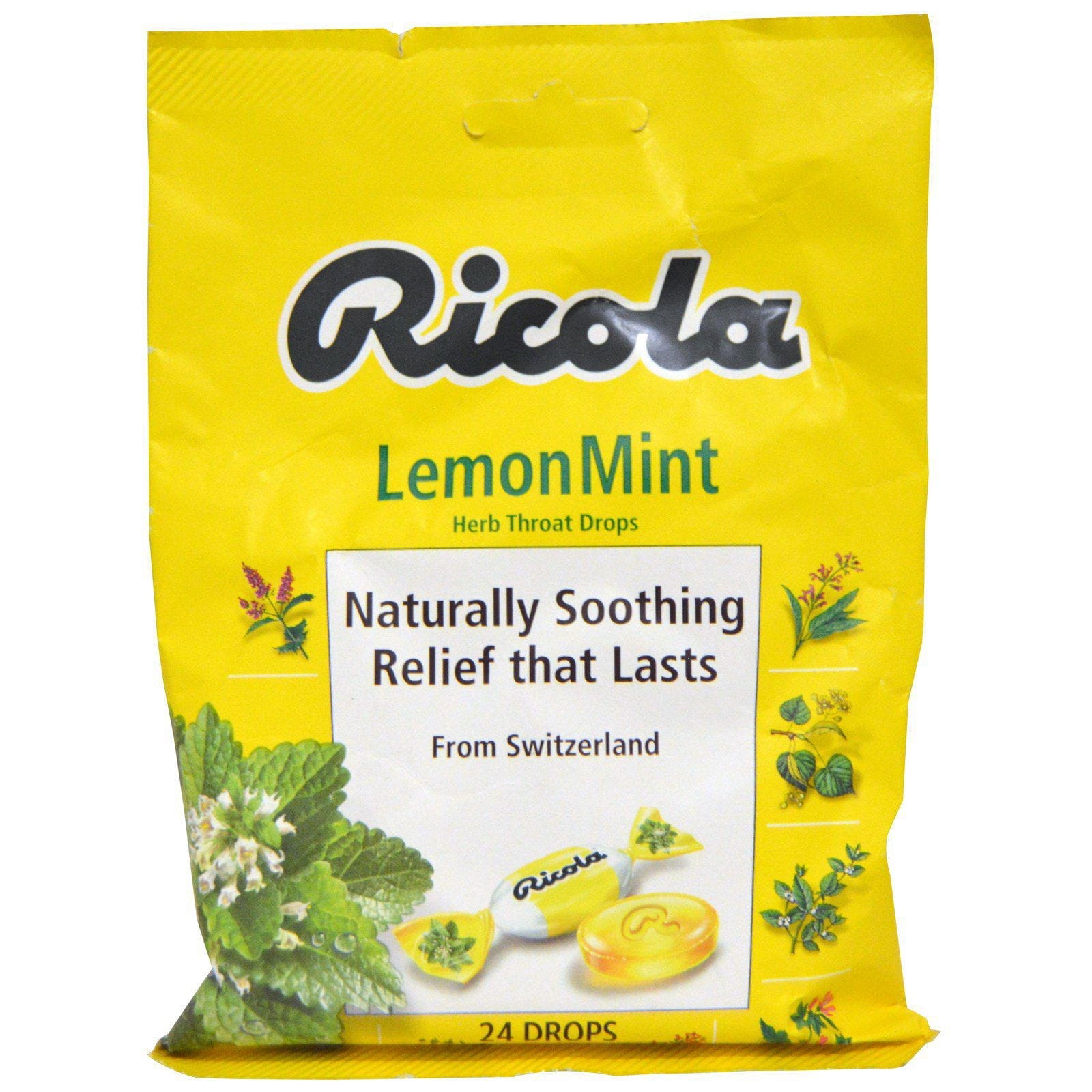 Ricola, Gotas herbales para la garganta, menta limón, 24 gotas