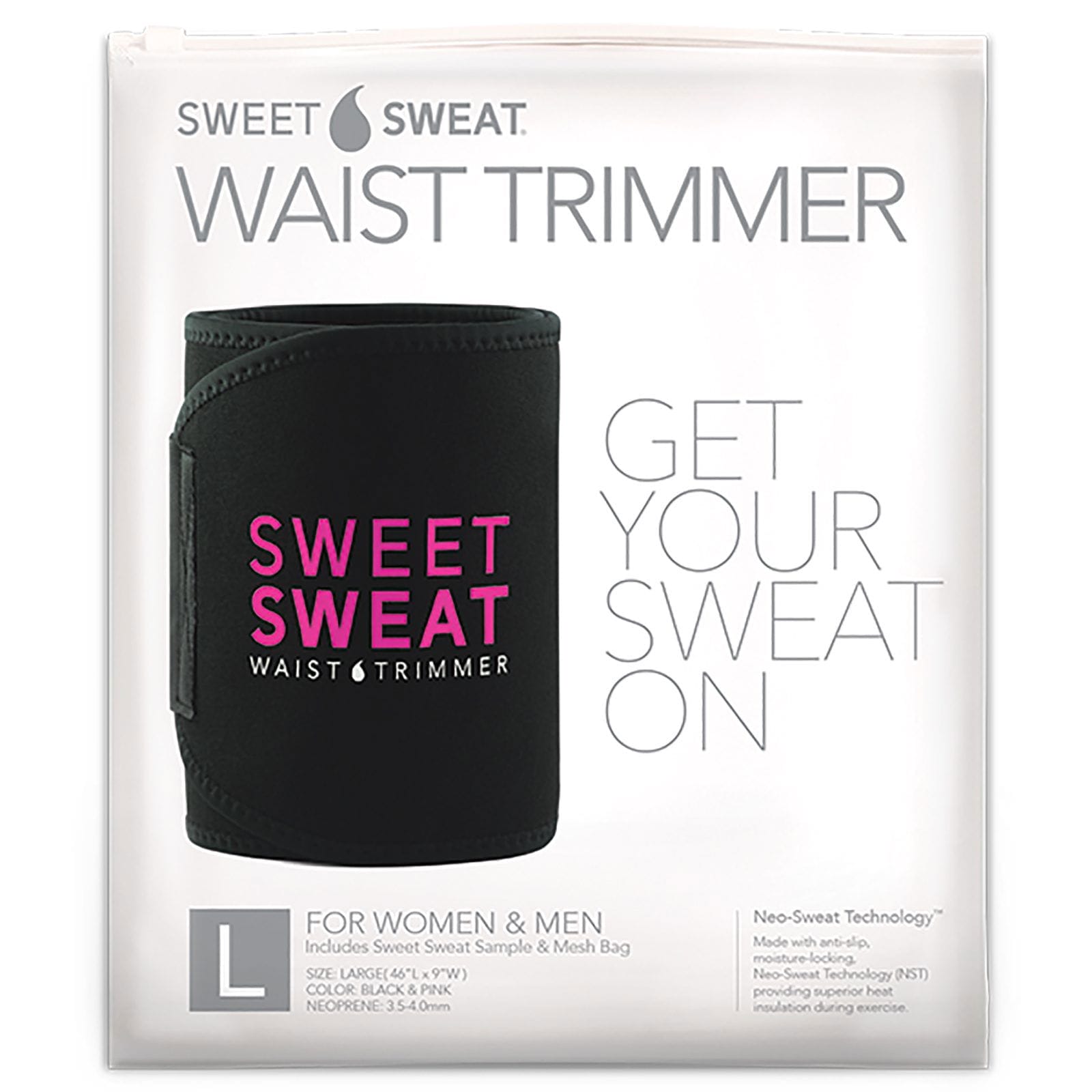Sports Research, Sweet Sweat, Faja reductora, Grande, Negro y rosado, 1 faja