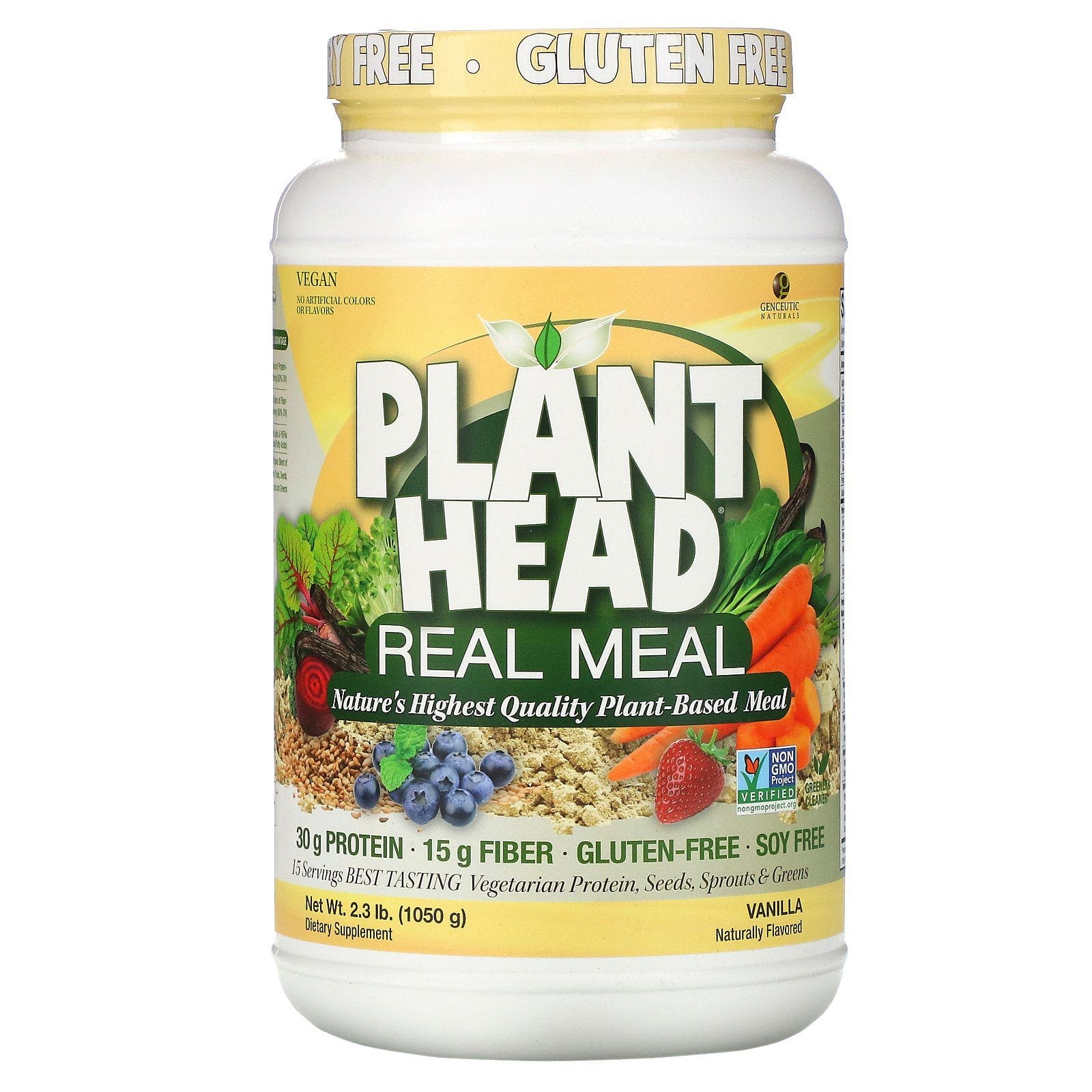 Genceutic Naturals, Plant Head, Comida de verdad, Vainilla, 1050 g (2,3 lb)