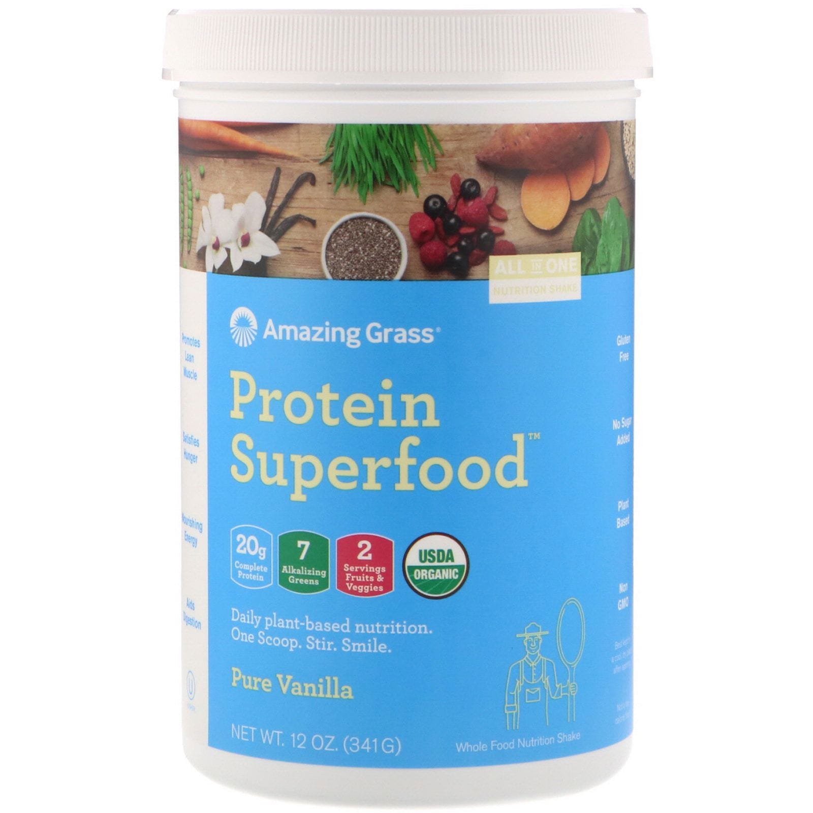 Amazing Grass, Super alimento de proteínas de vainilla pura de 341 g