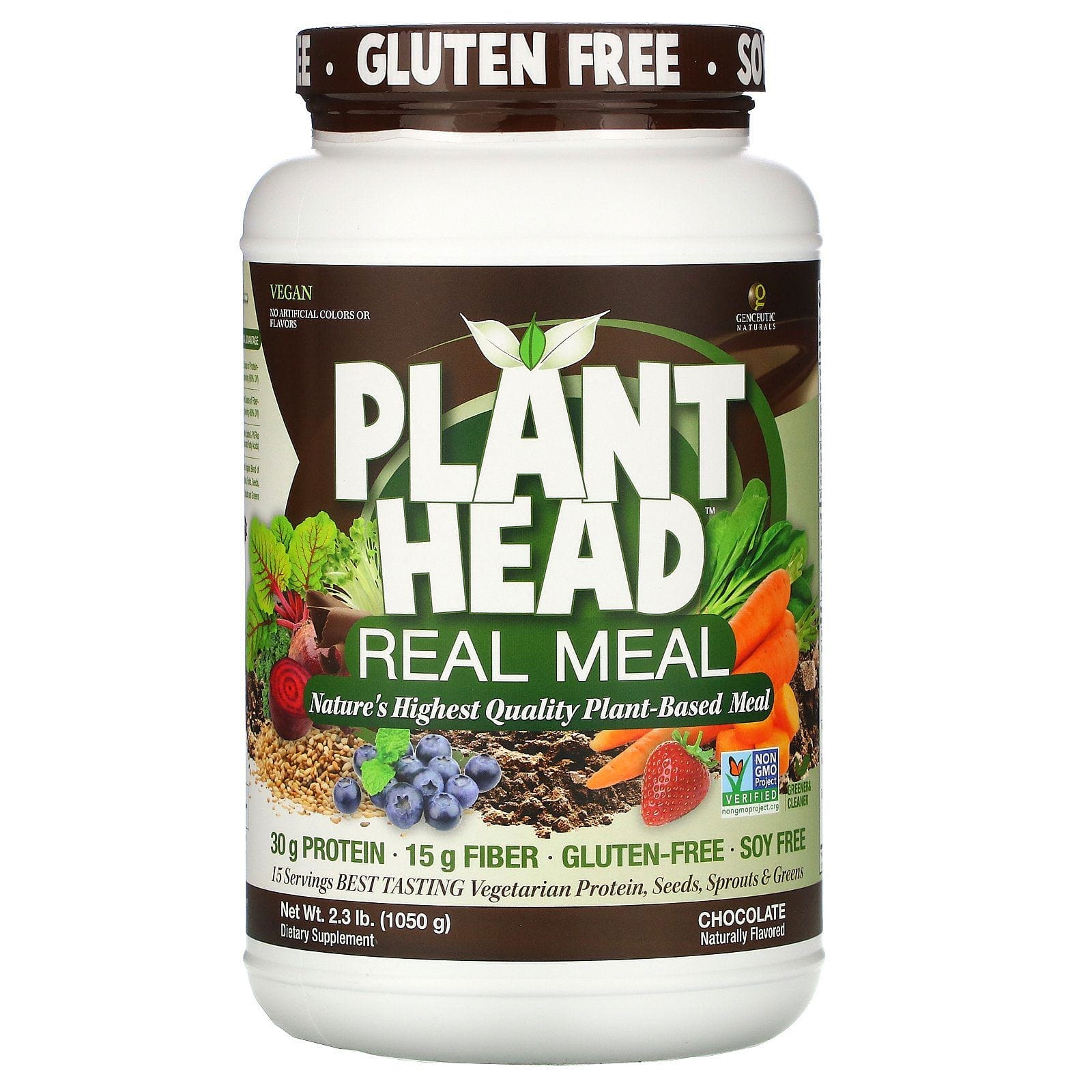 Genceutic Naturals, Plant Head, Alimento Real, Chocolate, 2.3 lb (1050 g)