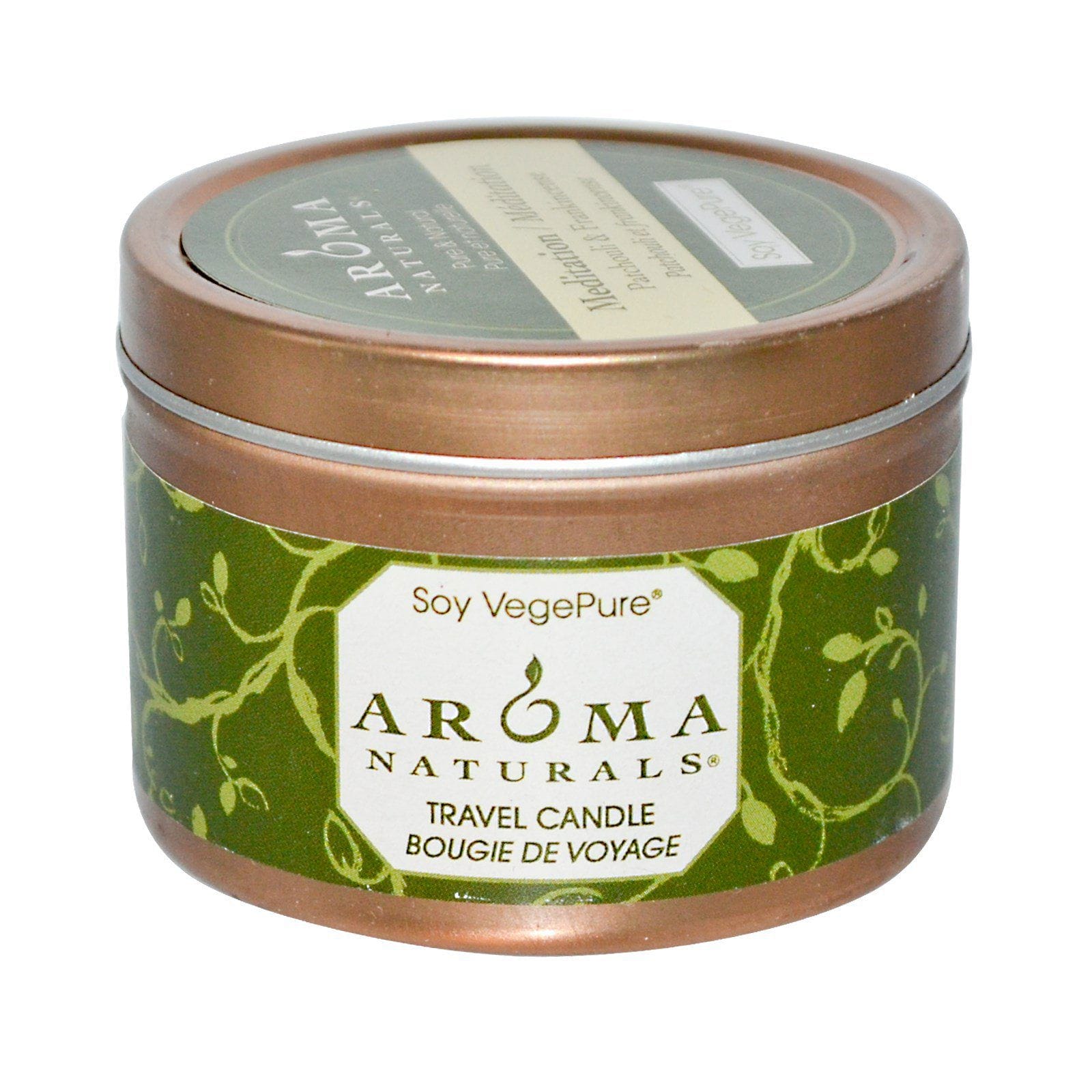 Aroma Naturals, Soy VegePure, vela de viaje, Meditación, pachuli e incienso, 2.8 oz (79.38 g)