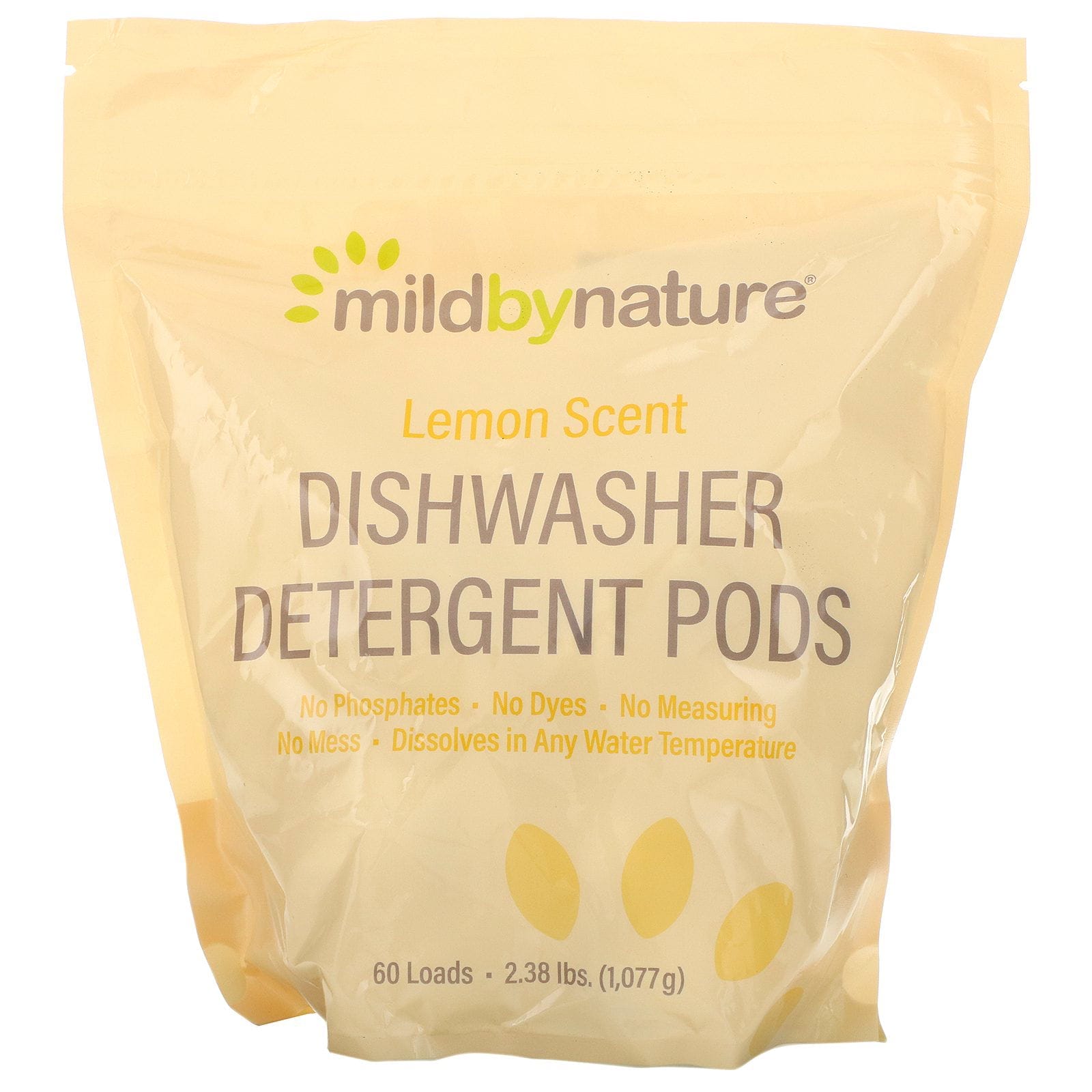 Mild By Nature, Cápsulas de detergente para lavavajillas automáticos, Aroma a limón, 60 cargas, 2,38 lb, 1077 g (36,48 oz)
