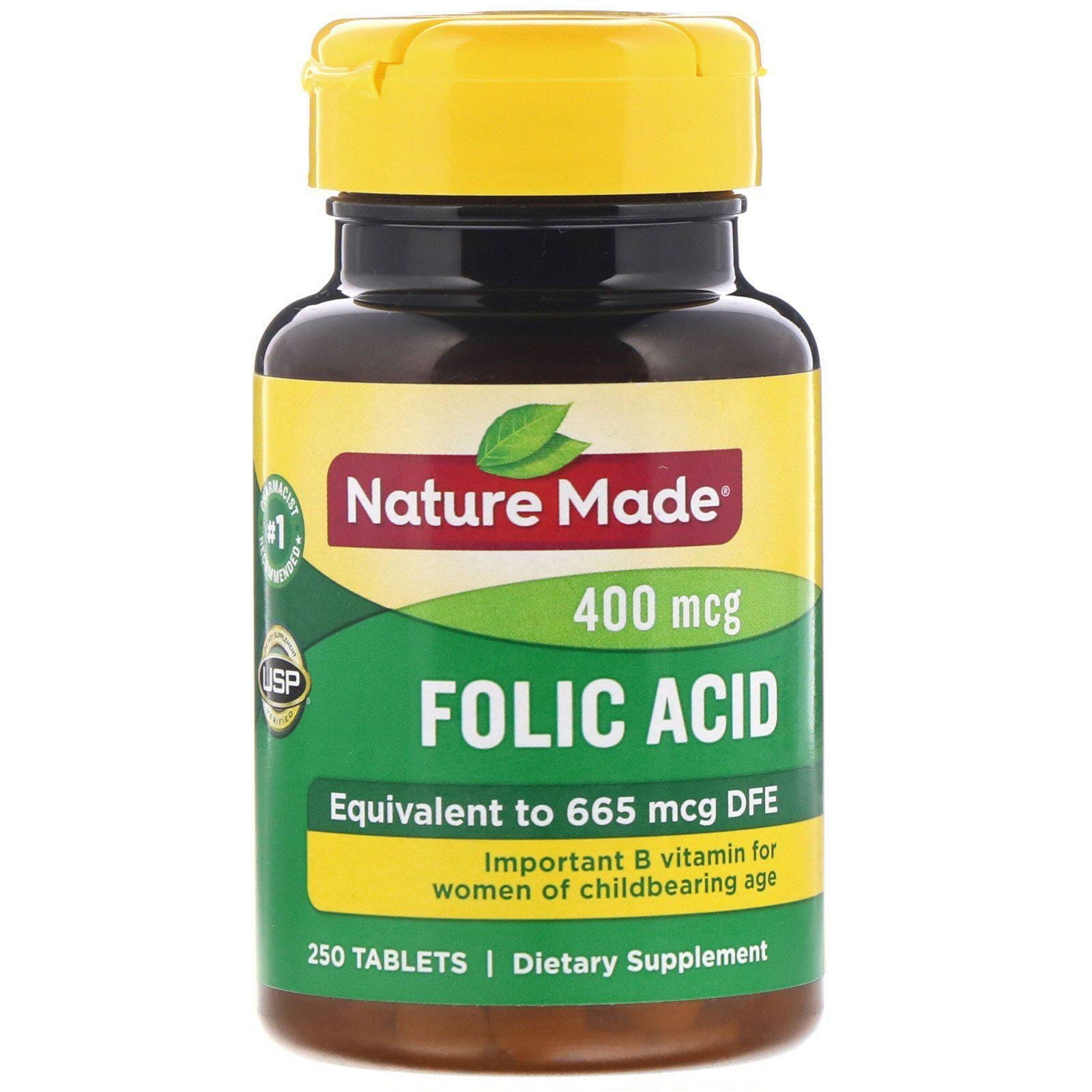 Nature Made, Acido fólico, 400 mcg, 250 comprimidos