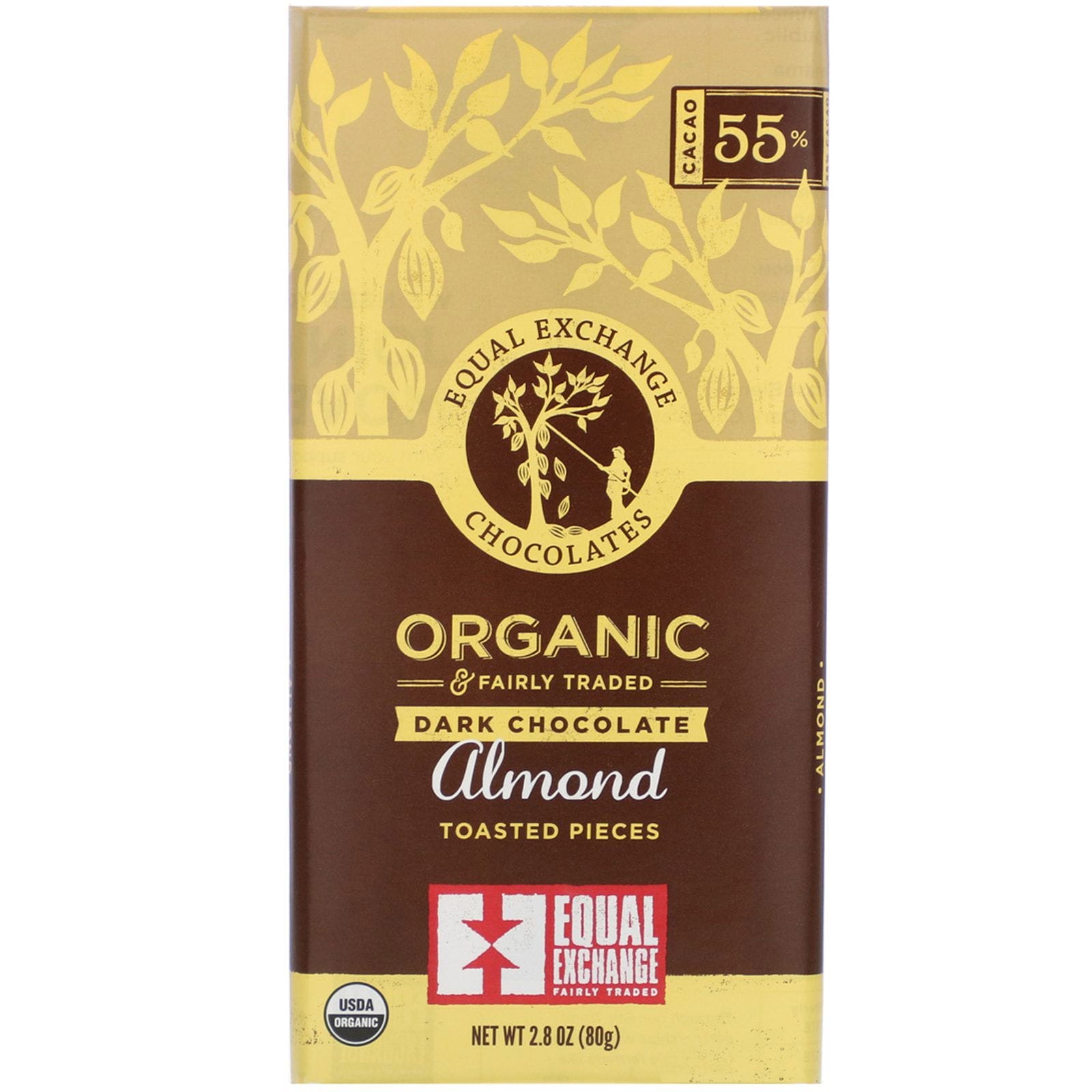 Equal Exchange, Chocolate Oscuro Orgánico, Almendras Tostadas 2,8 oz (80 g)