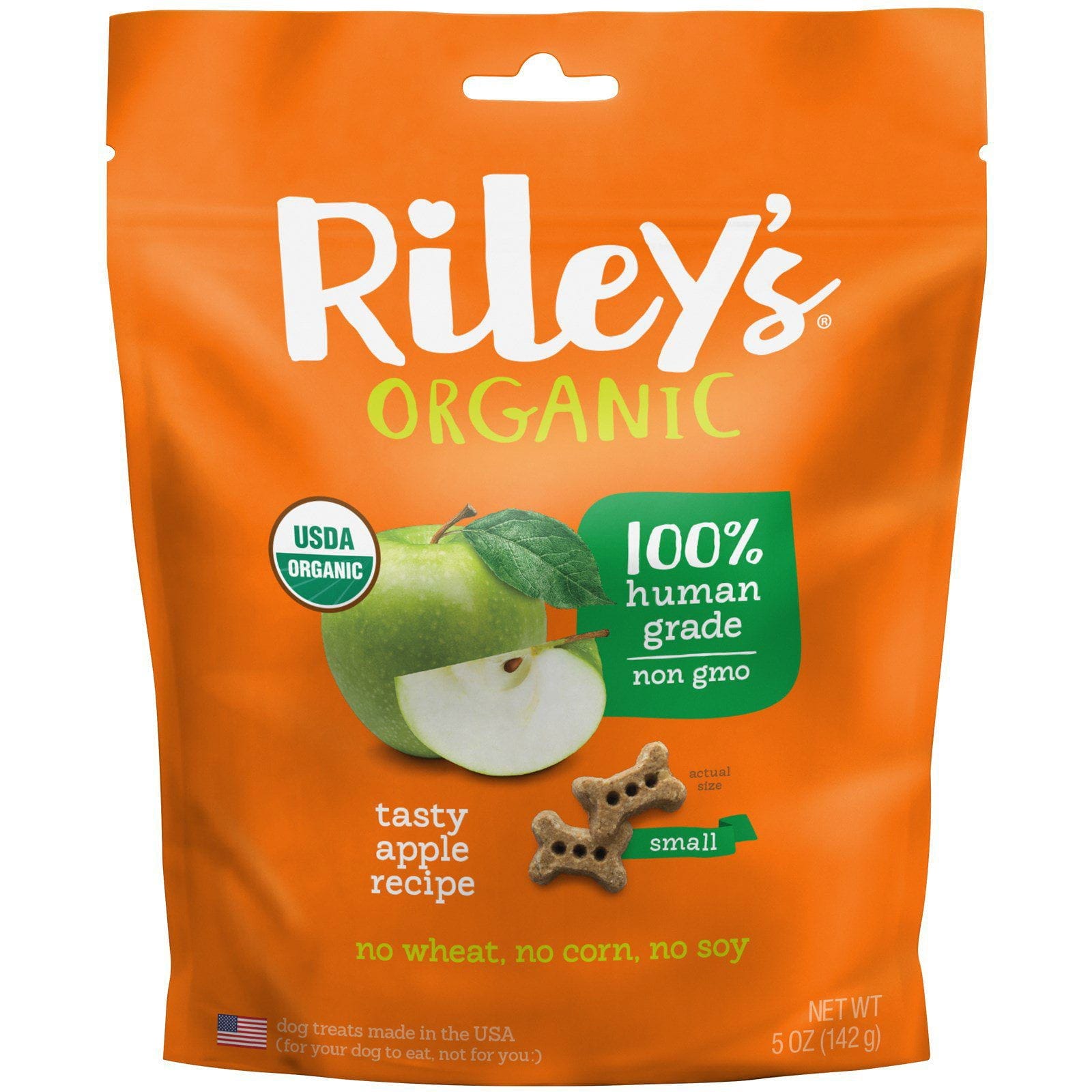 Riley’s Organics, Regalos para perros, Hueso pequeño, Receta de manzana, 142 g (5 oz)