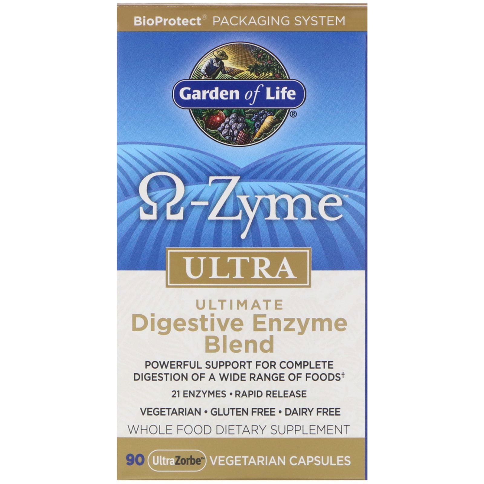 Garden of Life, O-Zyme Ultra, mezcla de las mejores enzimas digestivas, 90 cápsulas vegetarianas