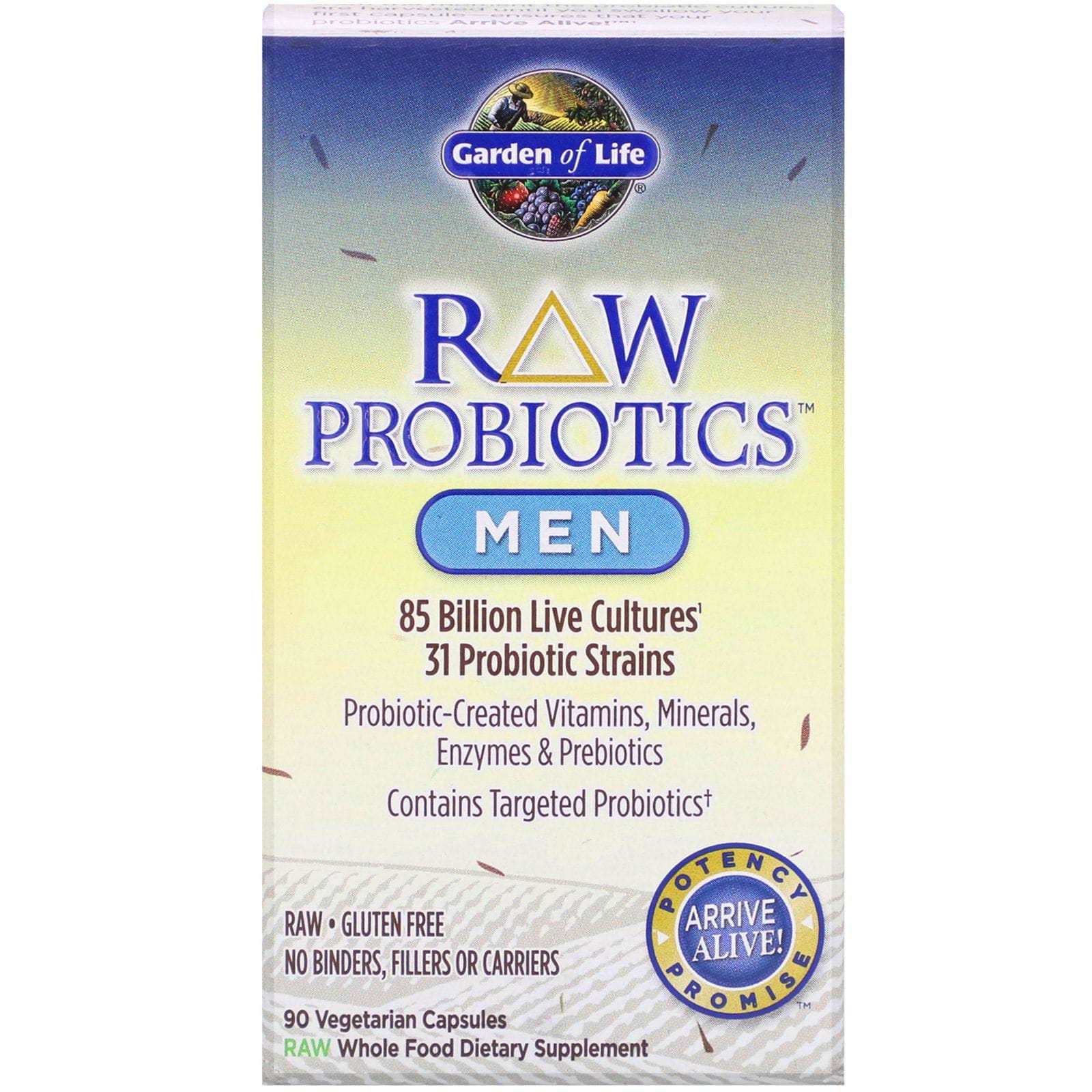 Garden of Life, RAW Probiotics, Para hombres, 85.000 millones de cultivos vivos, 90 cápsulas vegetales