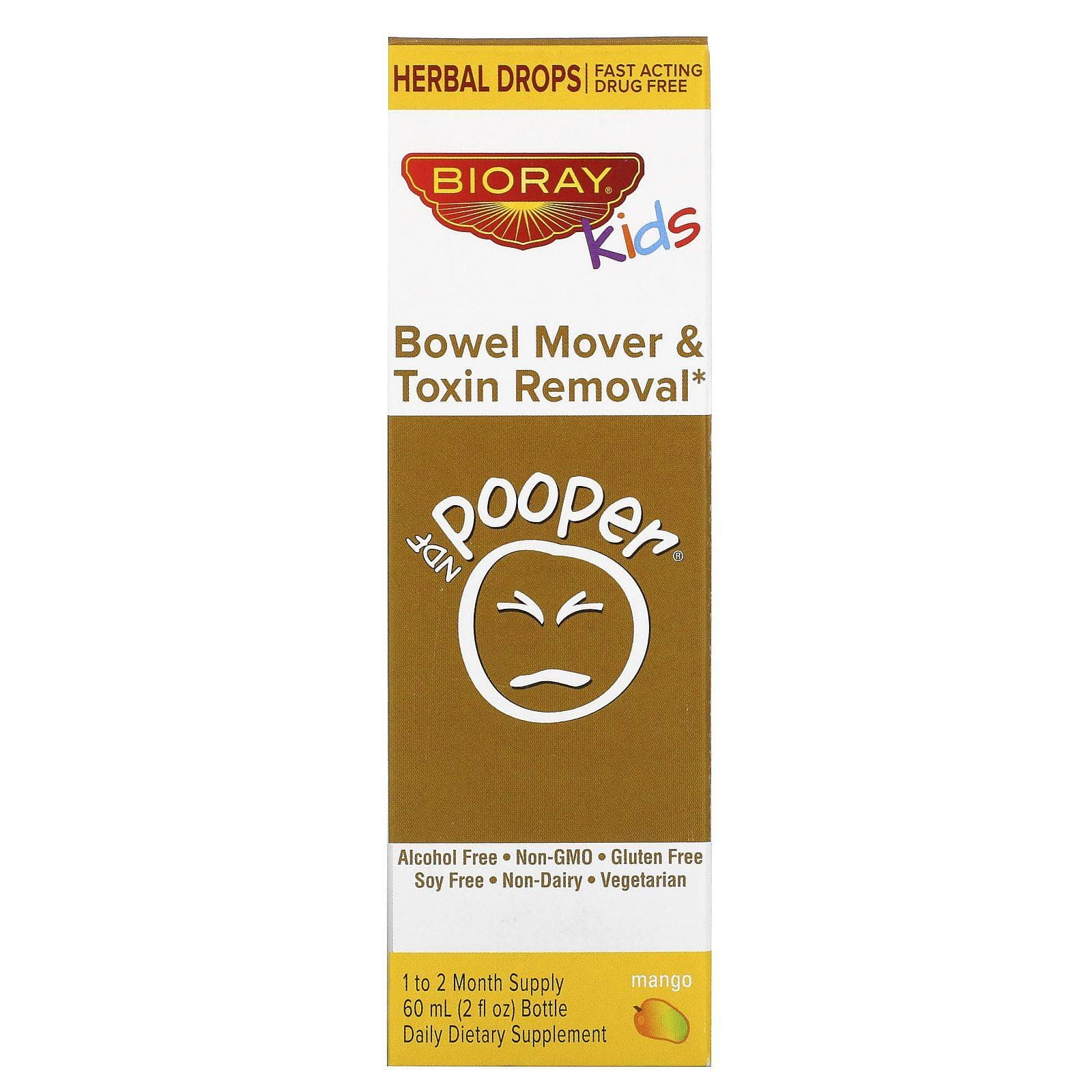 Bioray, NDF Pooper, Promueve la salud intestinal y elimina toxinas, Niños, Sabor a mango, 60 ml (2 oz. líq.)