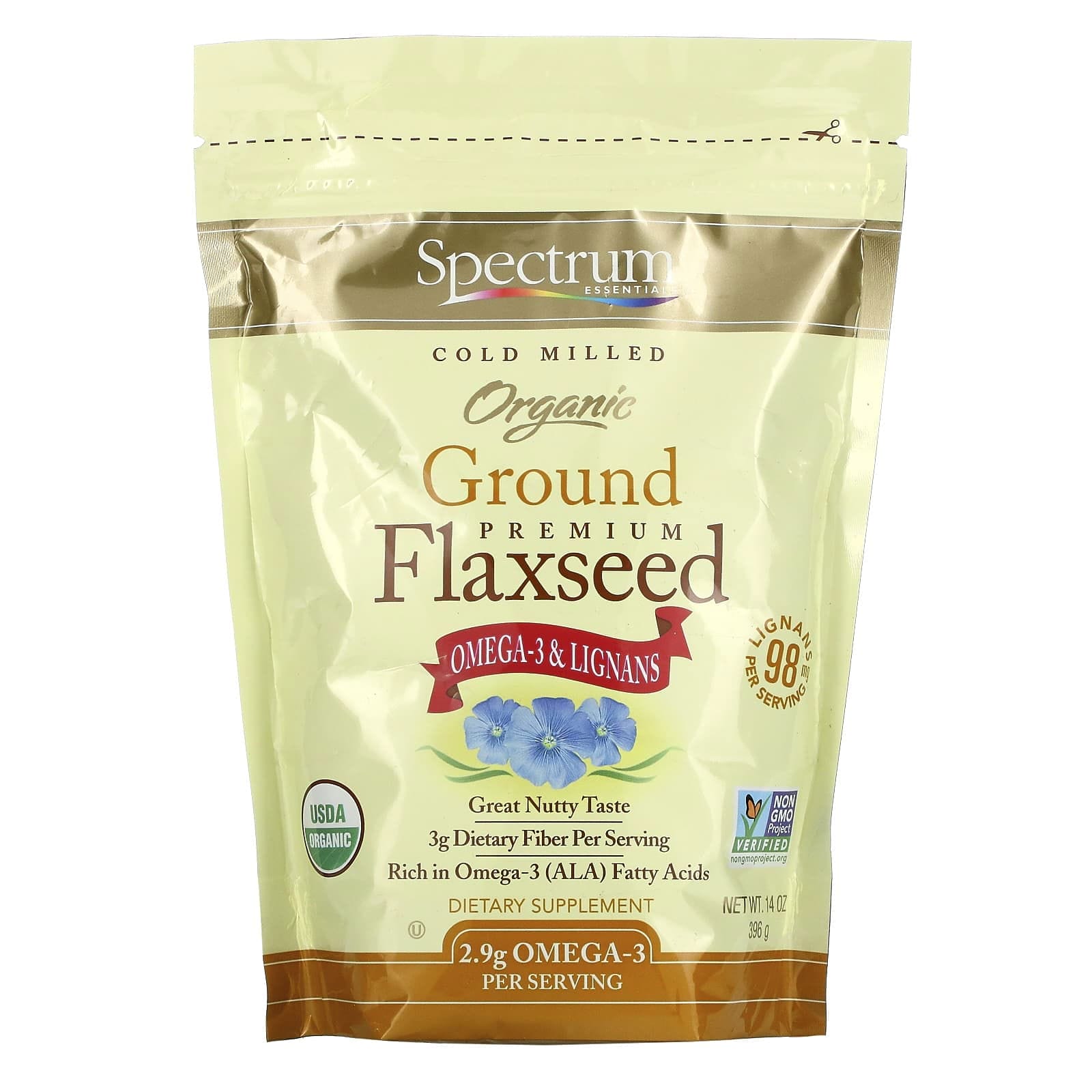 Spectrum Essentials, Semilla de lino prémium orgánica molida, 396 g (14 oz)