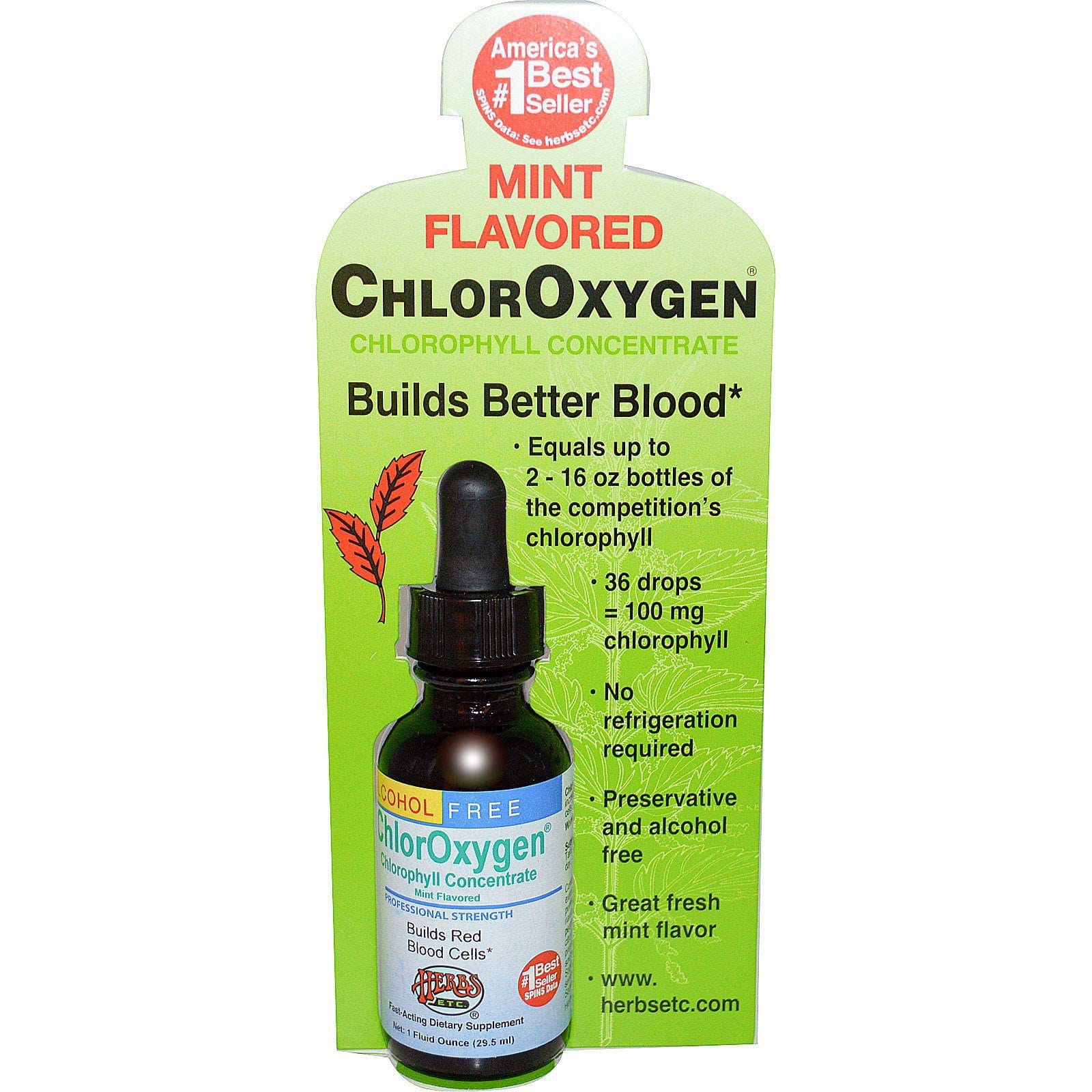 Herbs Etc., ChlorOxygen, Concentrado de clorofila, libre de alcohol, sabor menta, 1 fl oz (29.5 ml)