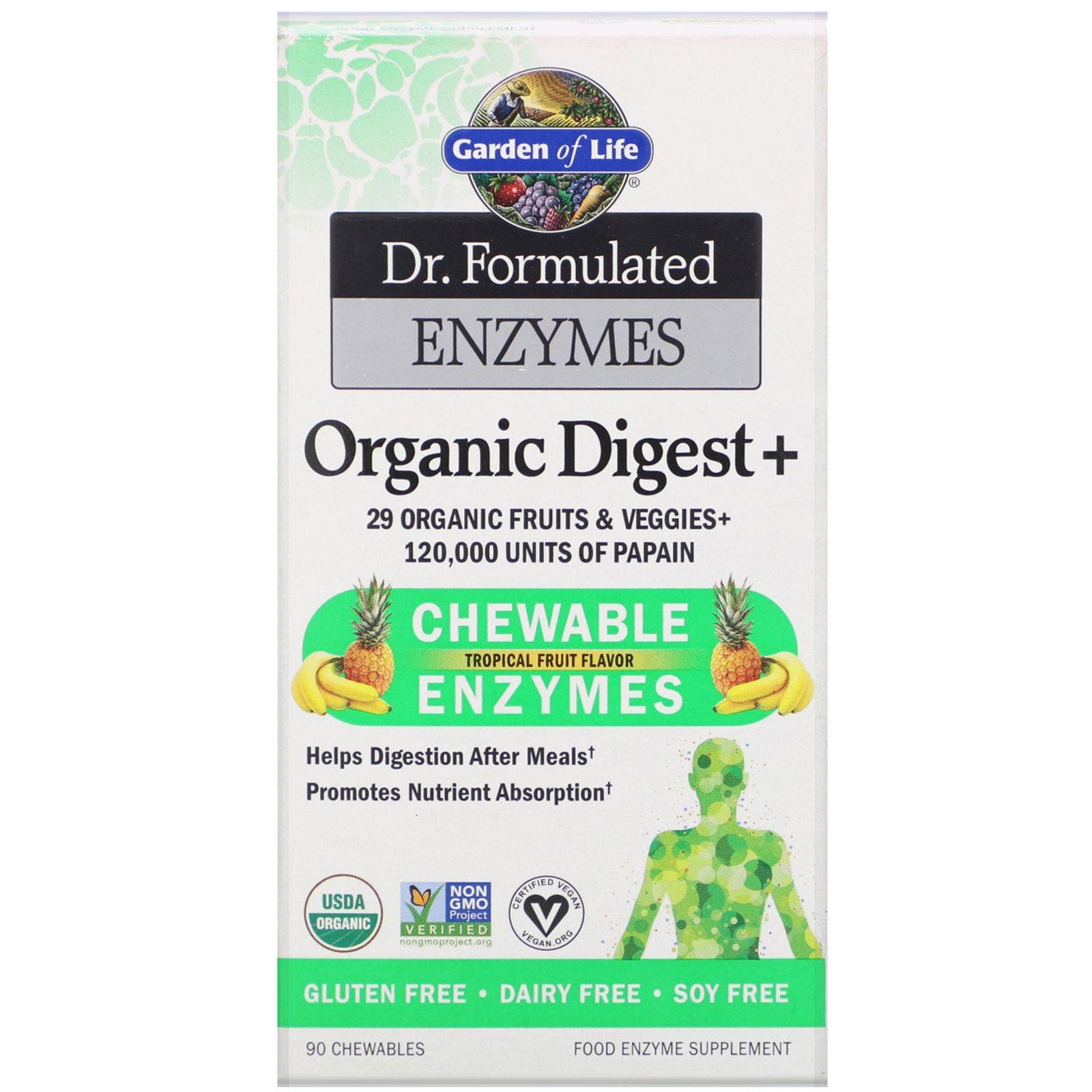 Garden of Life, Dr. Formulated Enzymes, Organic Digest +, sabor a frutas tropicales, 90 caramelos masticables