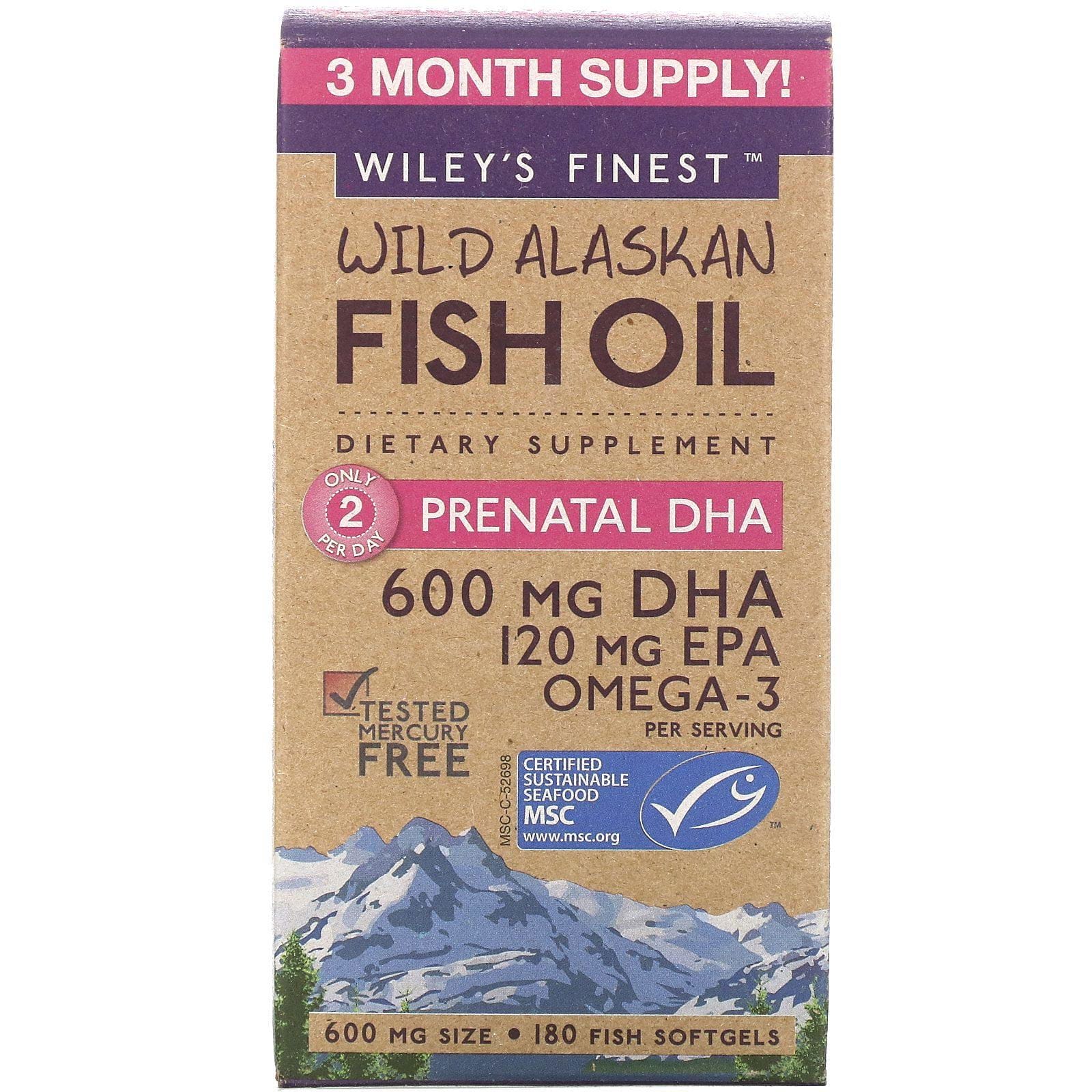 Wiley's Finest, Aceite de pescado de Alaska, ácido docosahexaenoico prenatal, 600 mg, 180 cápsulas suaves de pescado