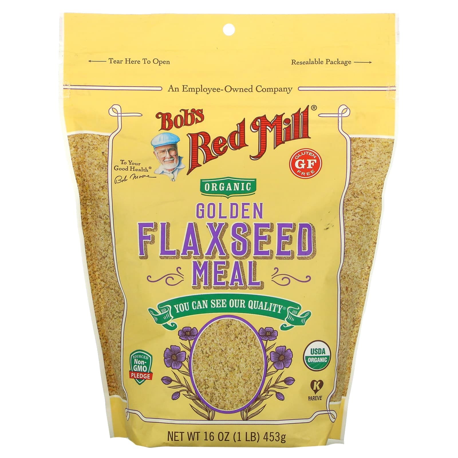 Bob's Red Mill, Alimento de semillas de lino orgánicas doradas, 16 oz (453 g)