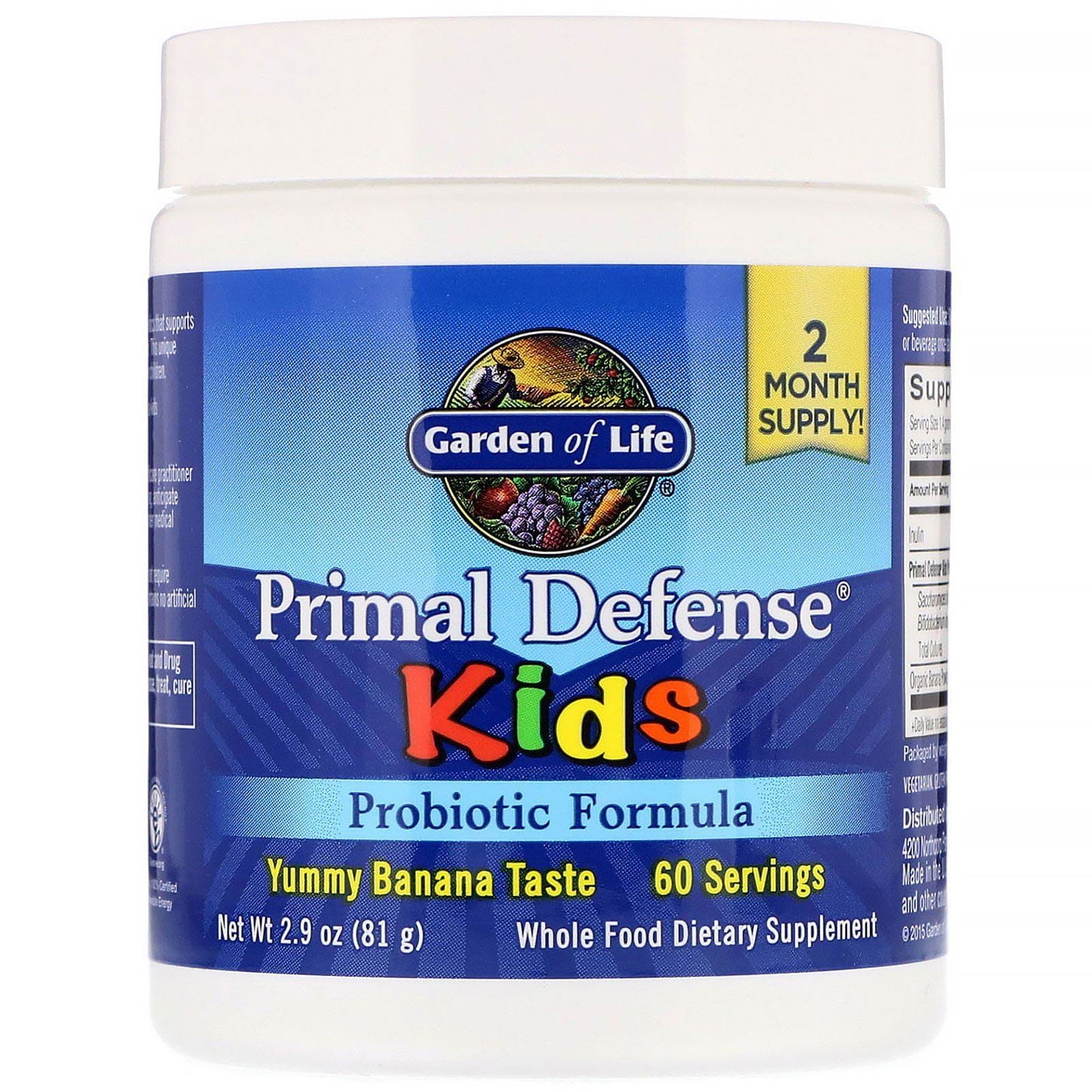 Garden of Life, Primal Defense Kids, Fórmula Probiótica, Sabor Natural a Banana, 2.7 oz (76.8 g)