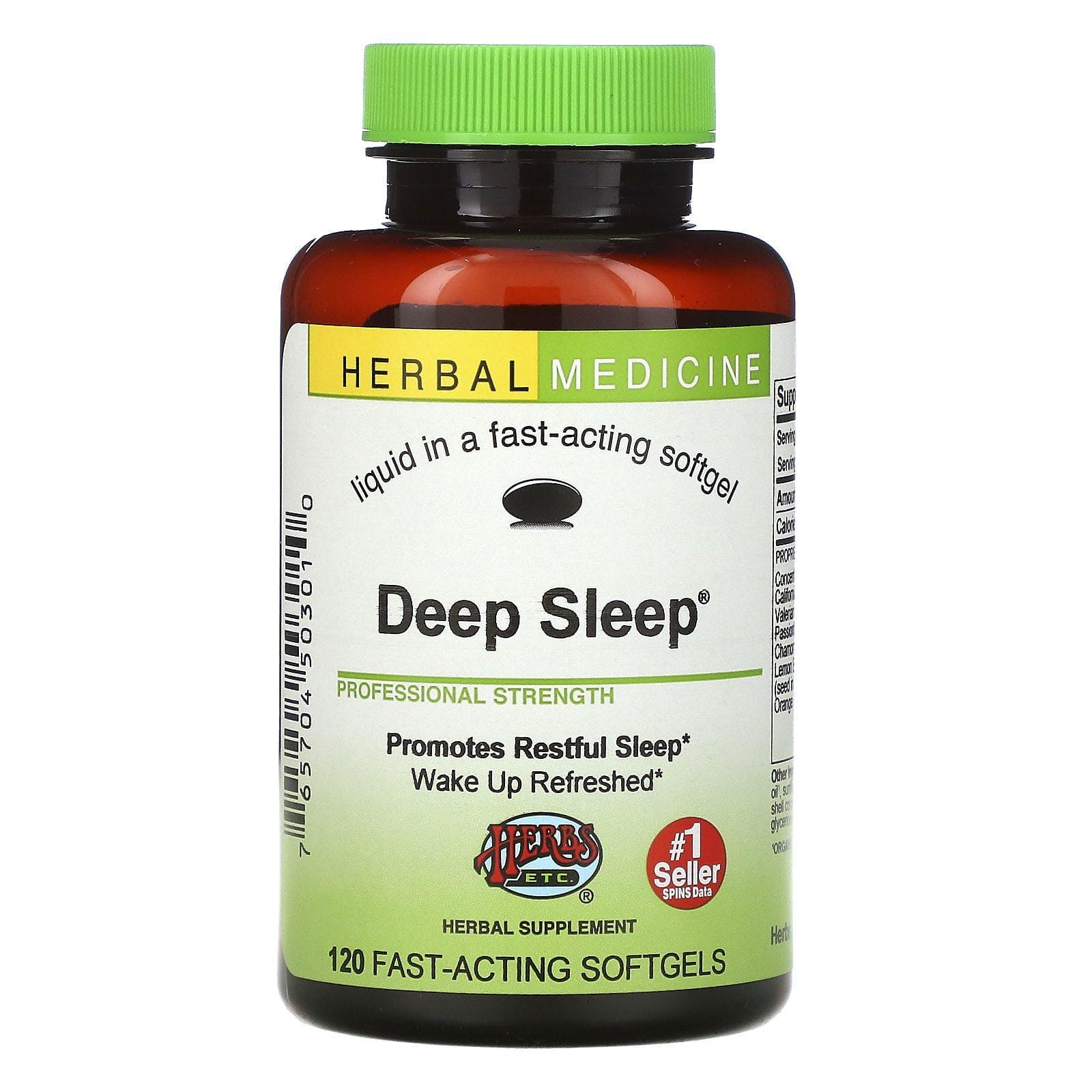 Herbs Etc., Deep Sleep, Suplemento herbario, 120 cápsulas blandas de acción rápida