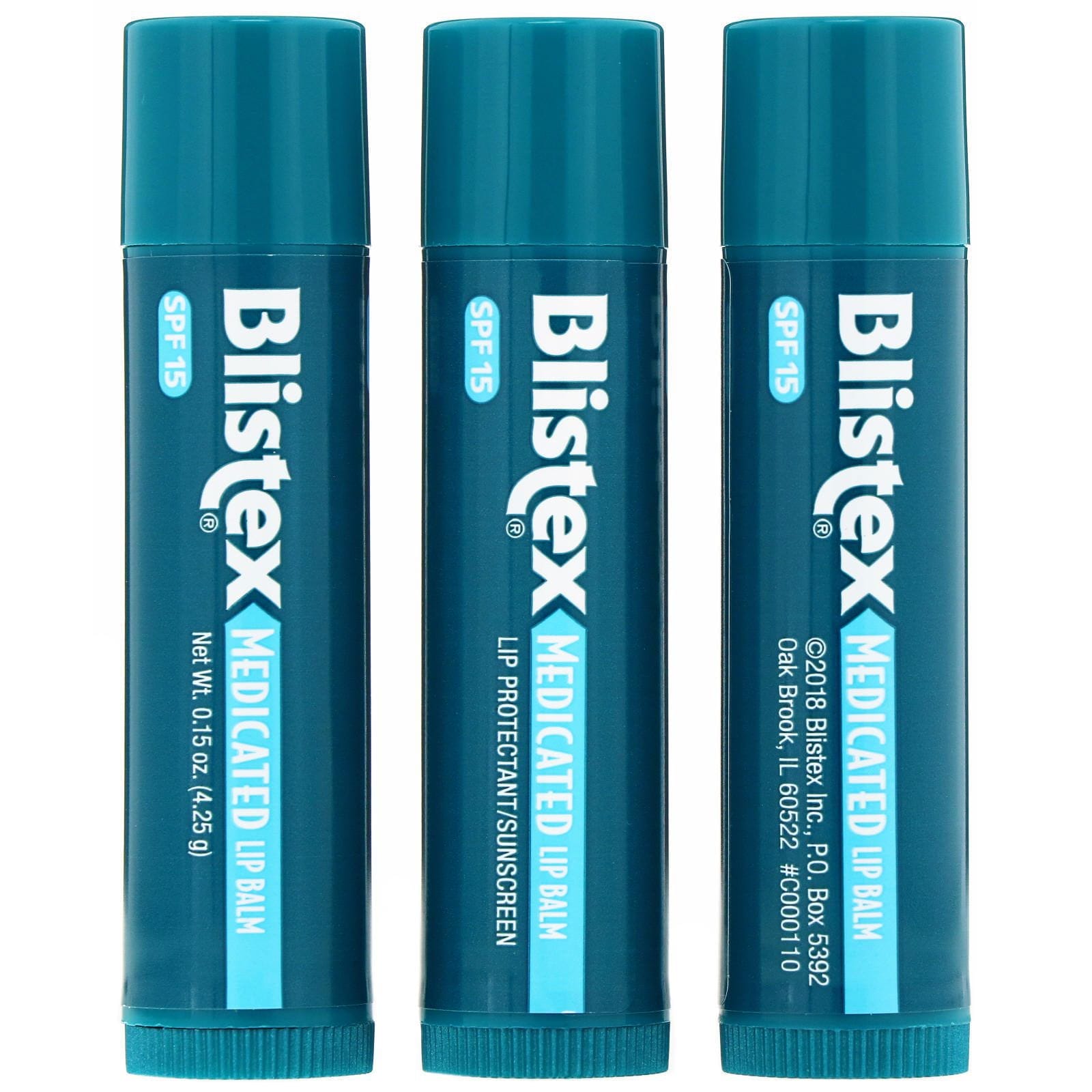 Blistex, Medicated Lip Balm, Protector Labial / Protector solar, SPF 15, 3 envases promocionales de bálsamo, 0,15 oz (4,25 g) Cada uno