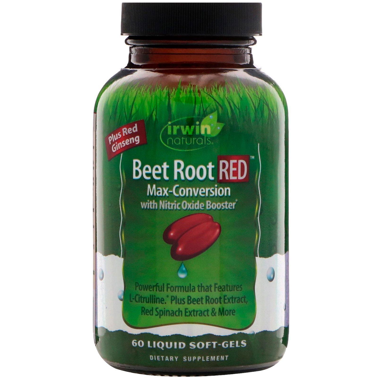 Irwin Naturals, Raíz de remolacha RED, máxima conversión con potenciador de óxido nítrico, 60 cápsulas blandas