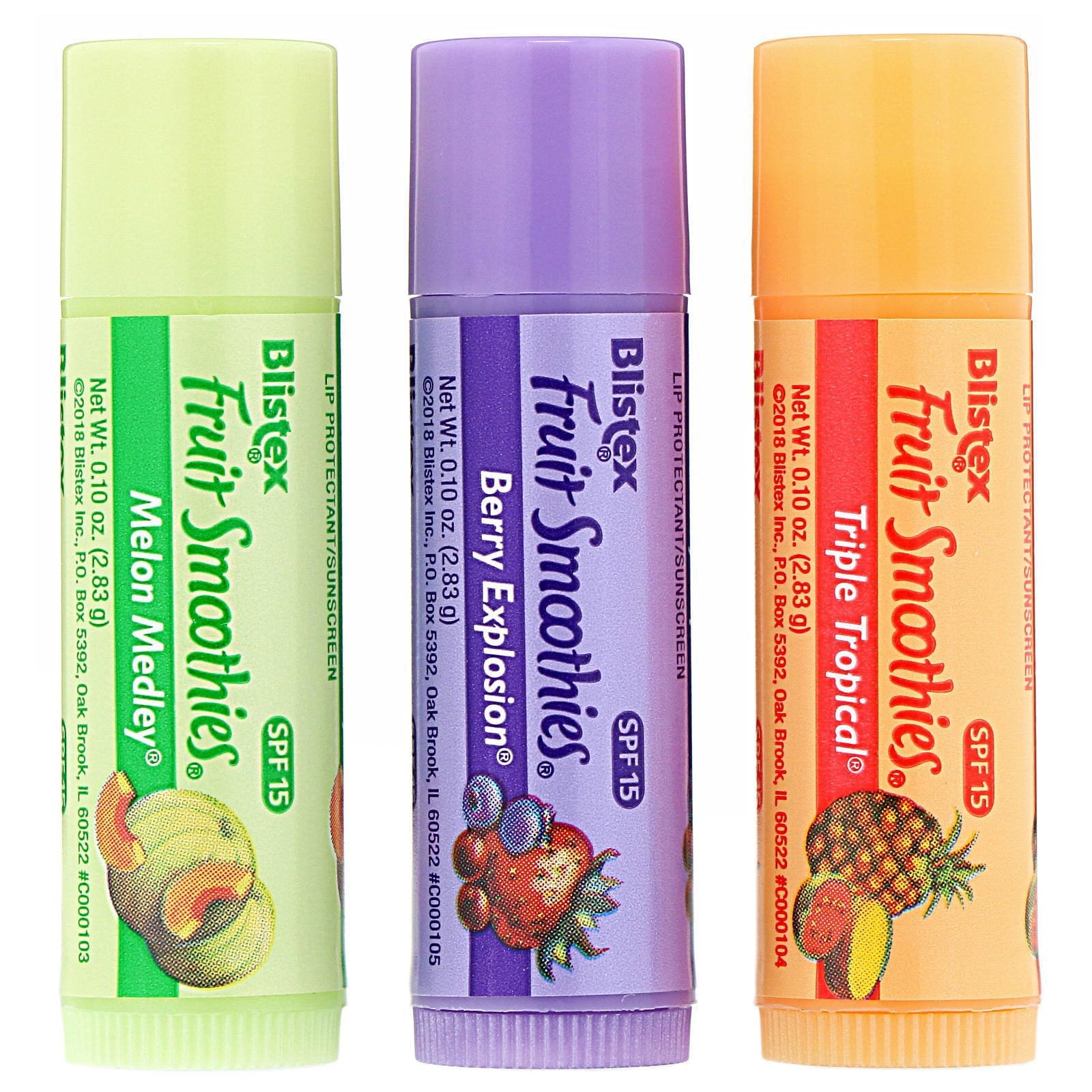 Blistex, Lip Protectant/Sunscreen, SPF 15, Fruit Smoothies, 3 Sticks, .10 oz (2.83 g) Each
