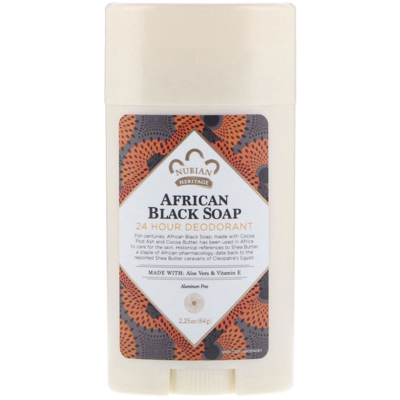 Nubian Heritage, Desodorante 24 horas, jabón negro africano, 2.25 oz (64 g)
