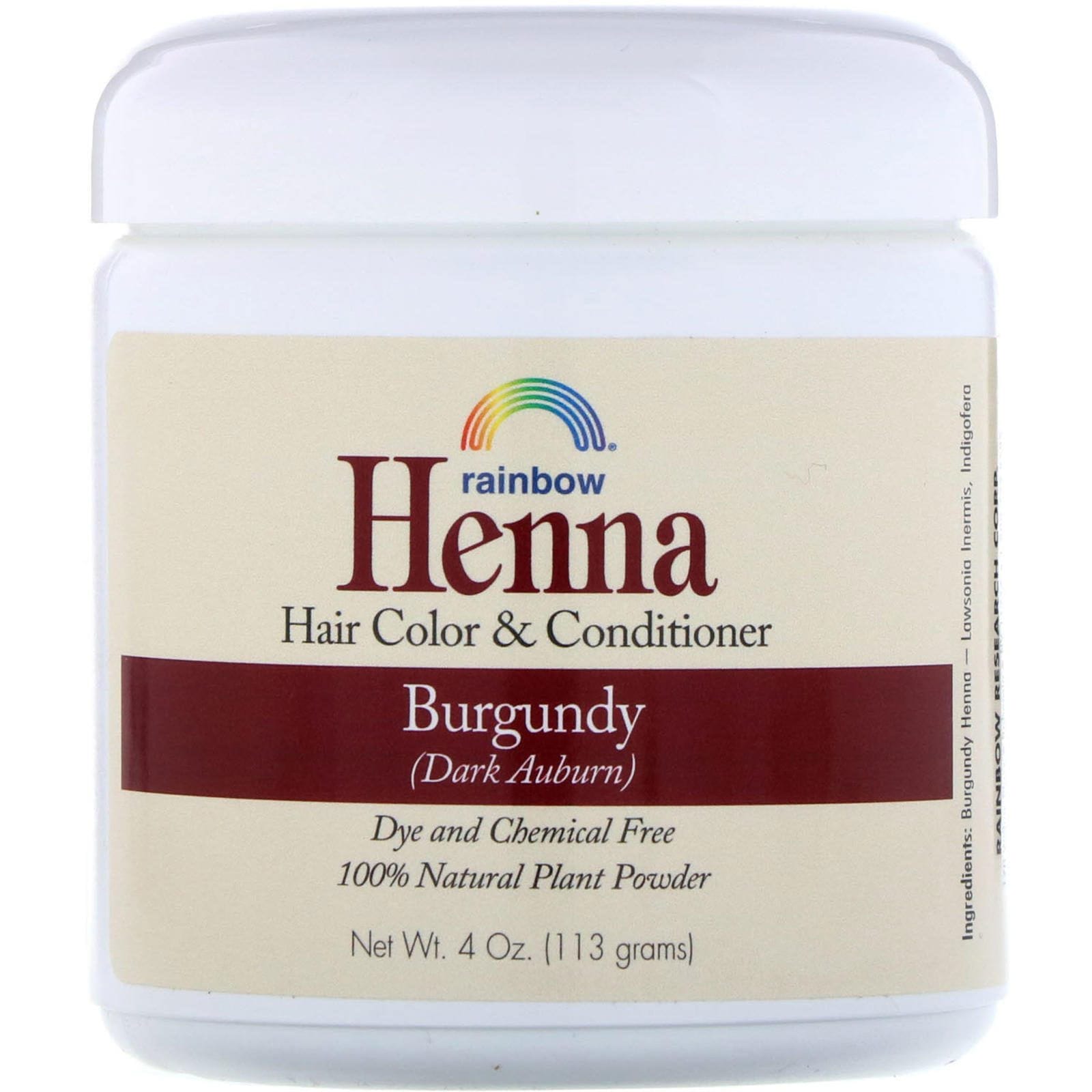 Rainbow Research, Henna, Acondicionador y Colorante Capilar, Borgoña (Castaño Rojizo), 4 oz (113 g)