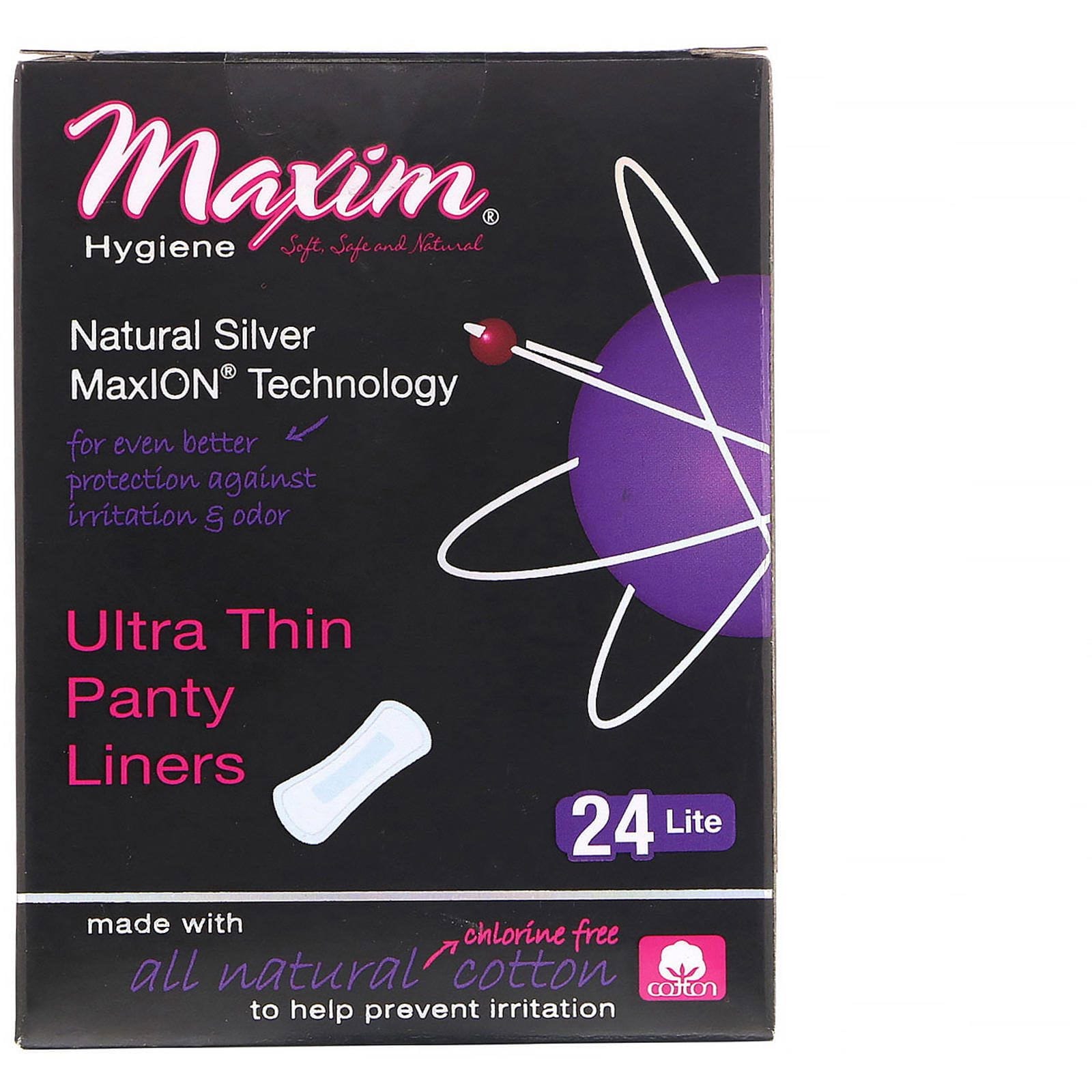 Maxim Hygiene Products, Protectores diarios ultra delgados, con Tecnología Natural Plata MaxION, Lite, 24 protectores diarios