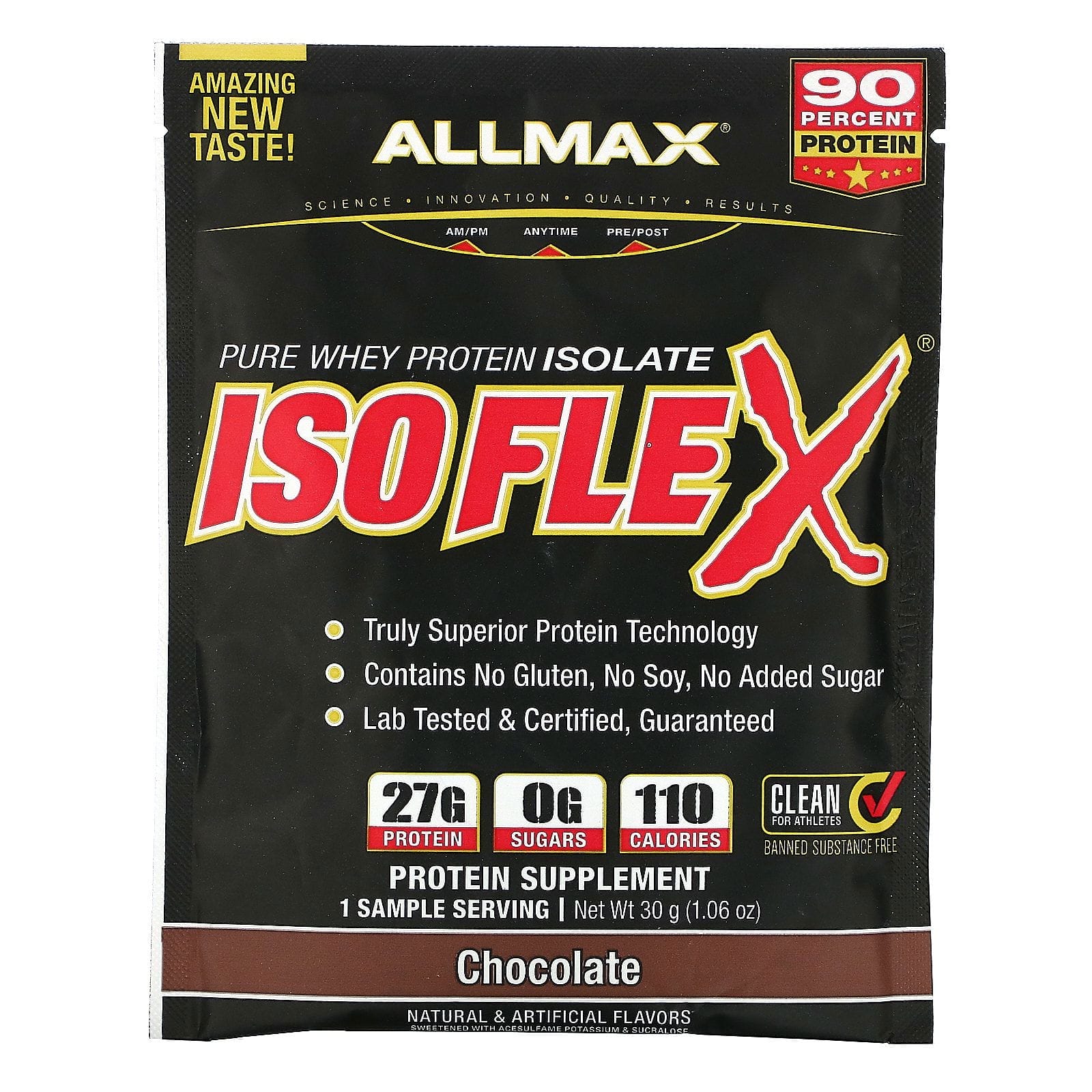 ALLMAX Nutrition, Isoflex, aislado de proteína de suero 100 % ultra puro (APS con filtracón de partículas con carga de iones), chocolate, 1 porción de muestra, 1,06 oz (30 g)