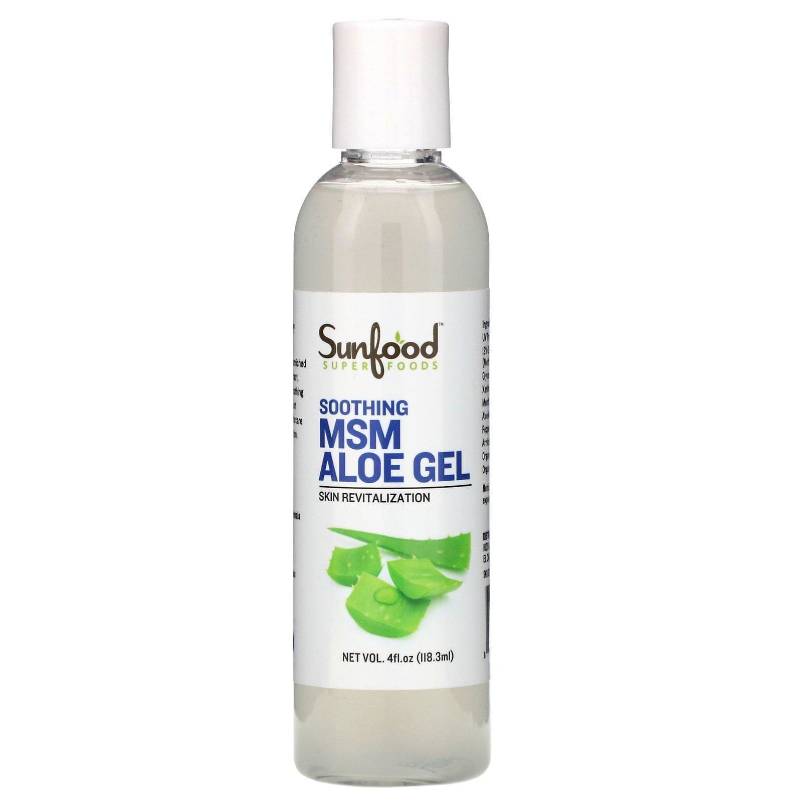 Sunfood, Gel con aloe y MSM, Efecto relajante, Revitalización de la piel, 118,3 ml (4 oz. líq.)