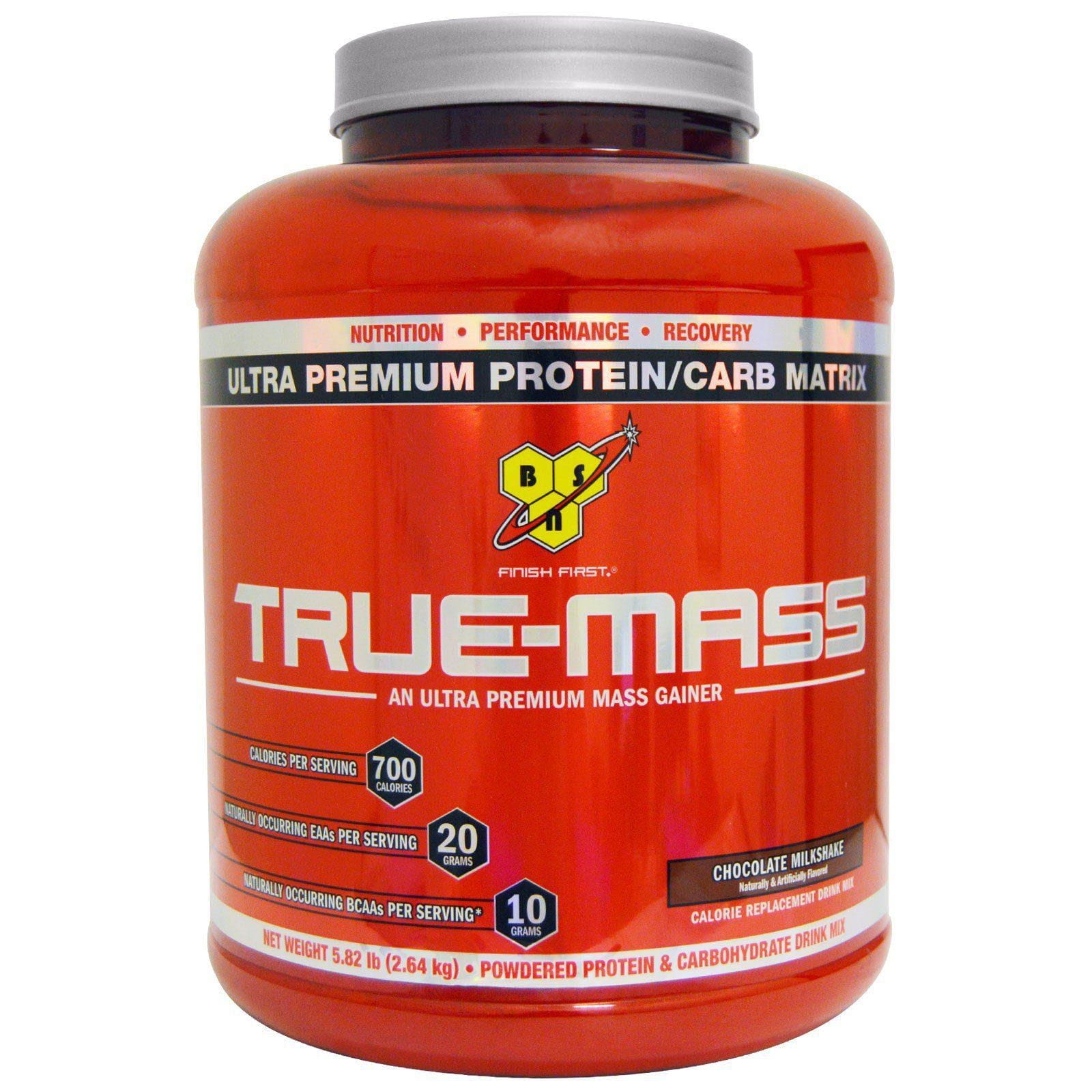 BSN, Mezcla de bebida proteína en polvo y carbohidratos, Termina Primero, Masa verdadera, batido de chocolate, 5,82 libras (2,64 kg)