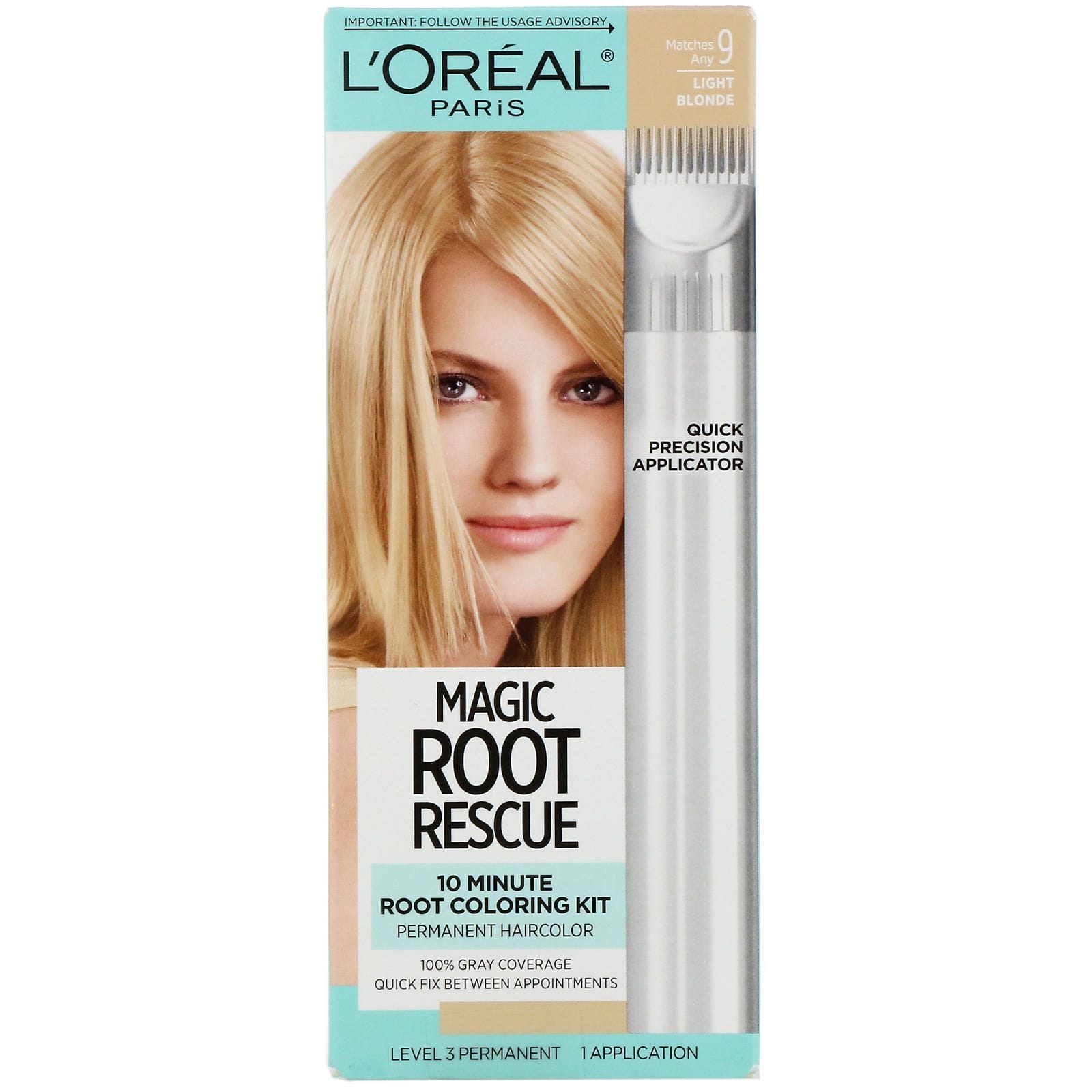 L'Oreal, Magic Root Rescue, Kit para teñir raíces en 10 minutos, 9 Light Blonde (rubio claro), 1 aplicación