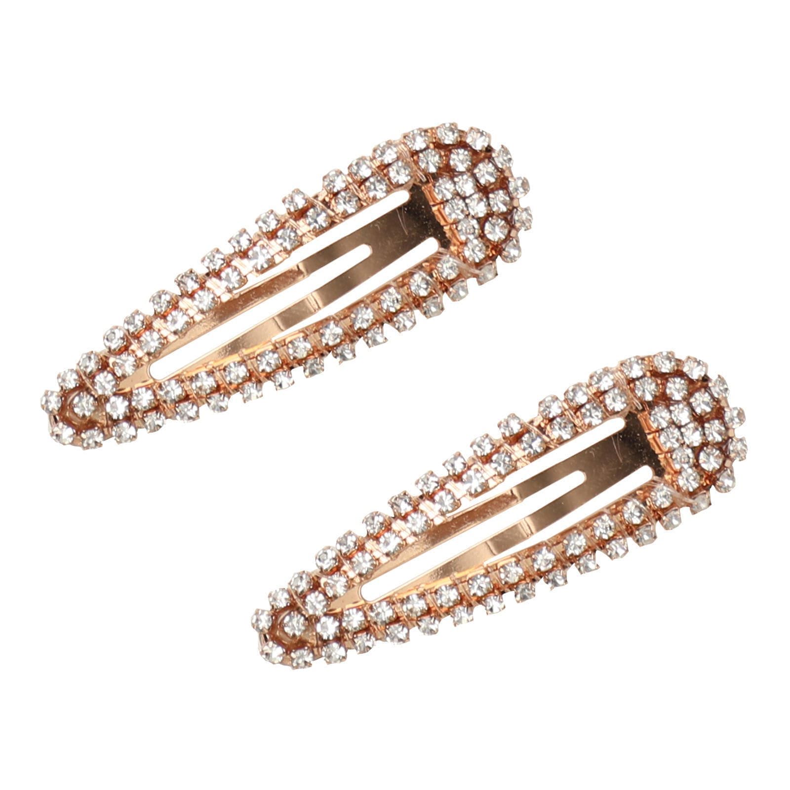 Kitsch, Clips a presión con strass, Rosa dorado, 2 piezas