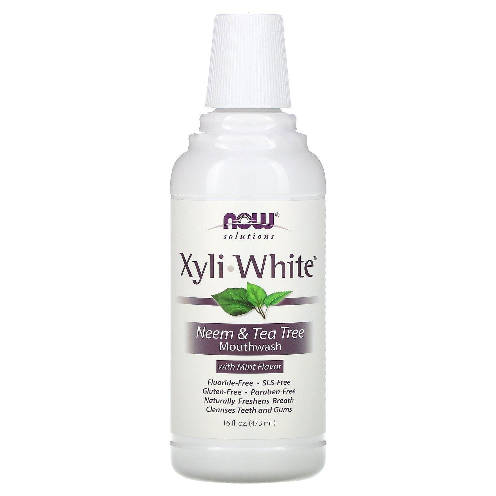Now Foods, Solutions, Xyli-White, Enjuague Bucal de Nim y Arbol de Té, con Sabor a Menta, 16 fl oz (473ml)