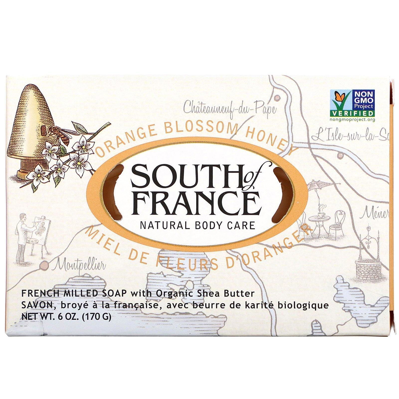 South of France, Orange Blossom Honey, Barra de jabón fresada con manteca de karité orgánica, 6 oz (170 g)