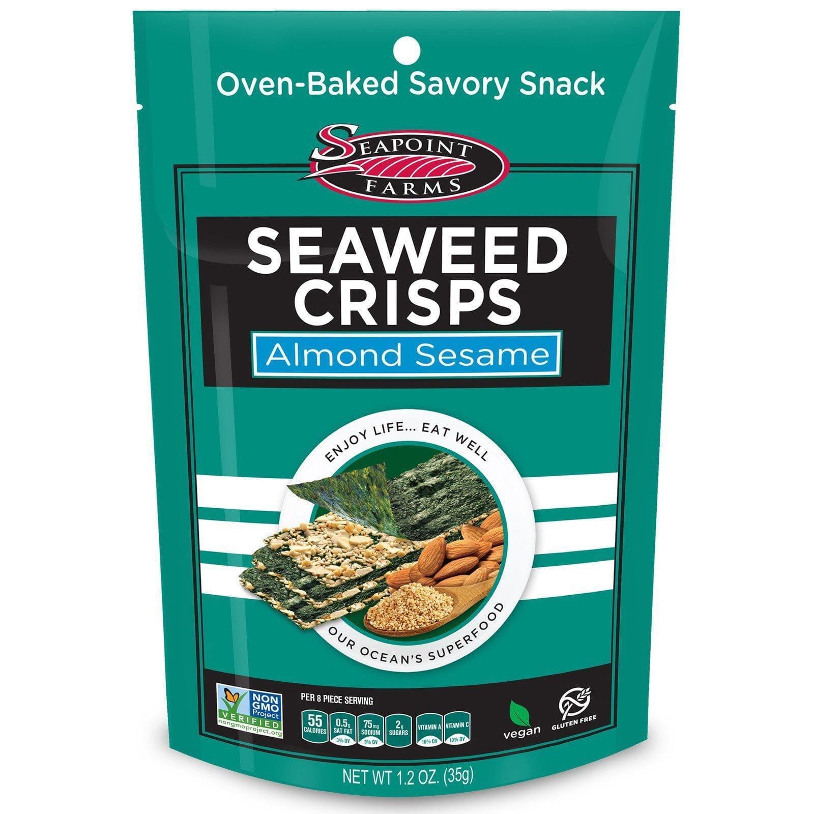 Seapoint Farms, Algas marinas crujientes, almendras y ajonjolí, 1,2 oz (35 g)